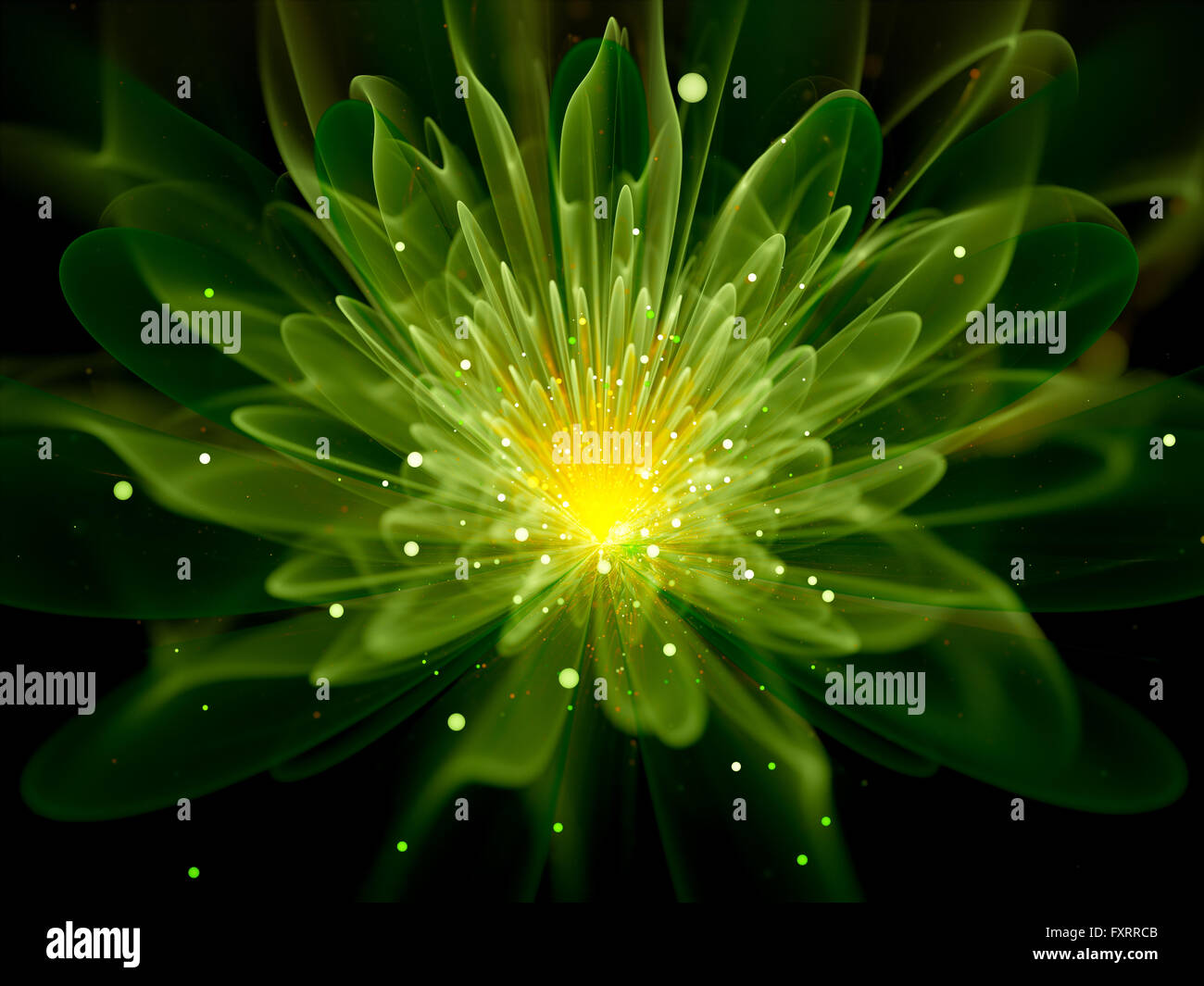 Incandescente verde fiore frattale, generato dal computer sfondo astratto Foto Stock