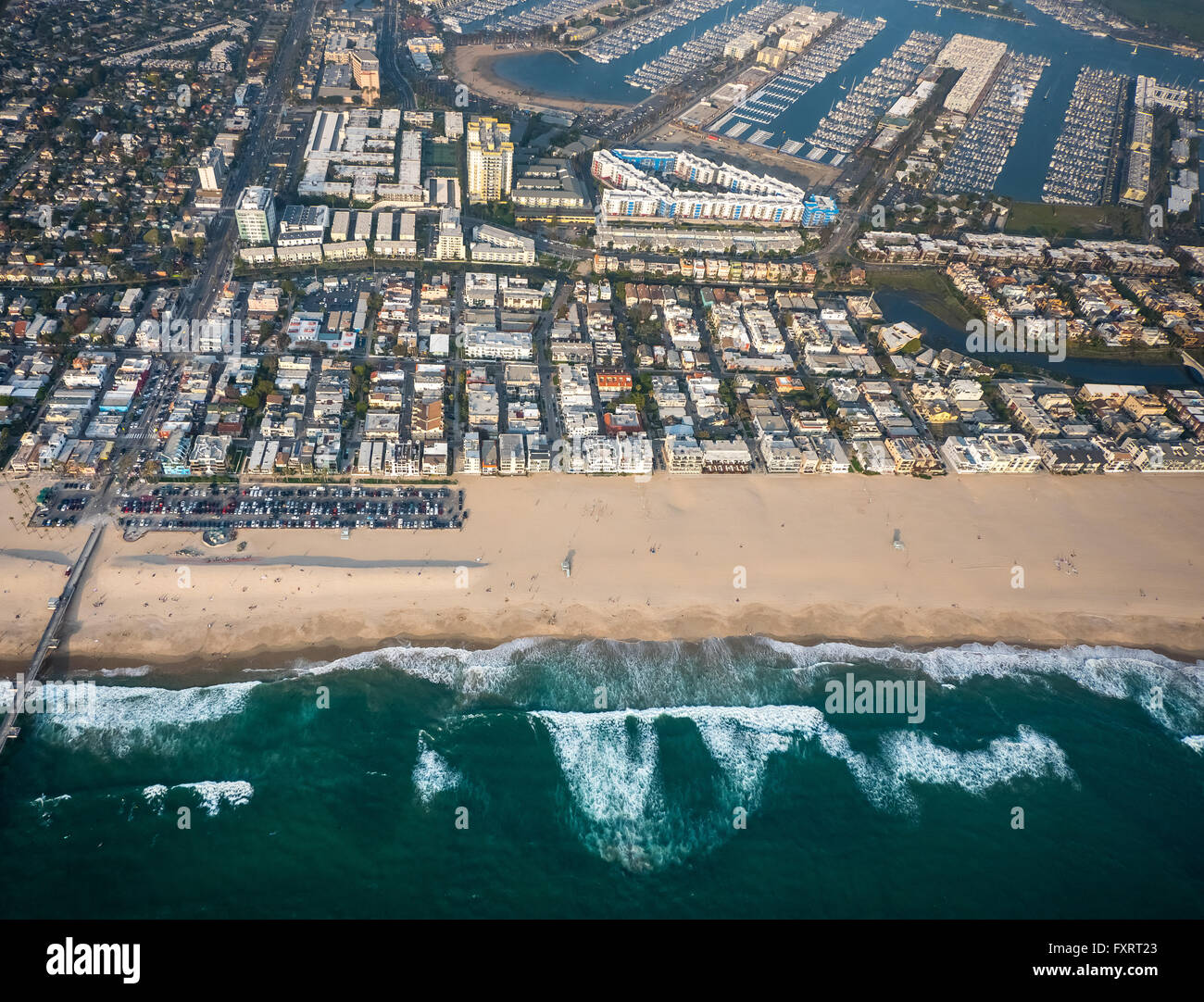 Vista aerea, pacifico, la spiaggia di Venezia, spiaggia, spiaggia di sabbia Marina del Rey, Los Angeles County, California, Stati Uniti Foto Stock
