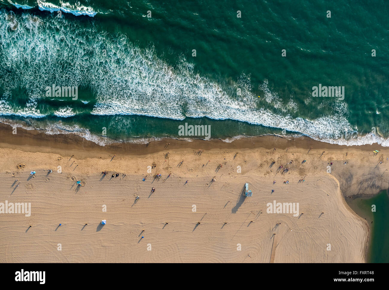 Vista aerea, Santa Monica Beach, spiaggia di sabbia Marina del Rey, Contea di Los Angeles, California, Stati Uniti d'America, Stati Uniti d'America, Foto Stock