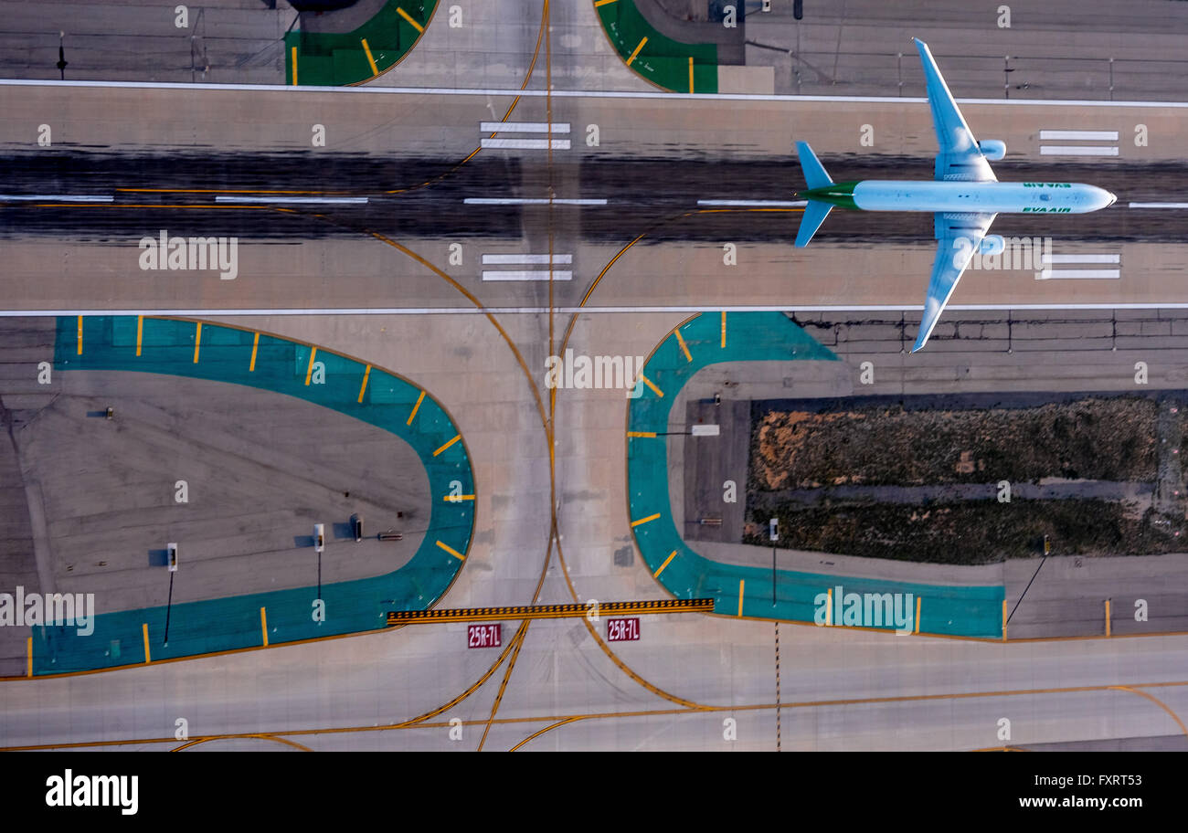 Vista aerea, LAX, l'Aeroporto Internazionale di Los Angeles, pista, la sabbiatura a getto, Los Angeles, nella contea di Los Angeles, California, Stati Uniti d'America, Foto Stock