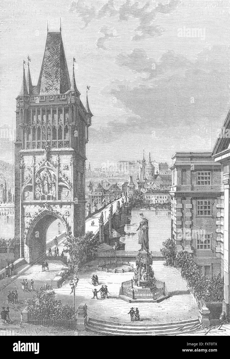 REP CECA: Karlsbrucke a Praga, antica stampa c1885 Foto Stock