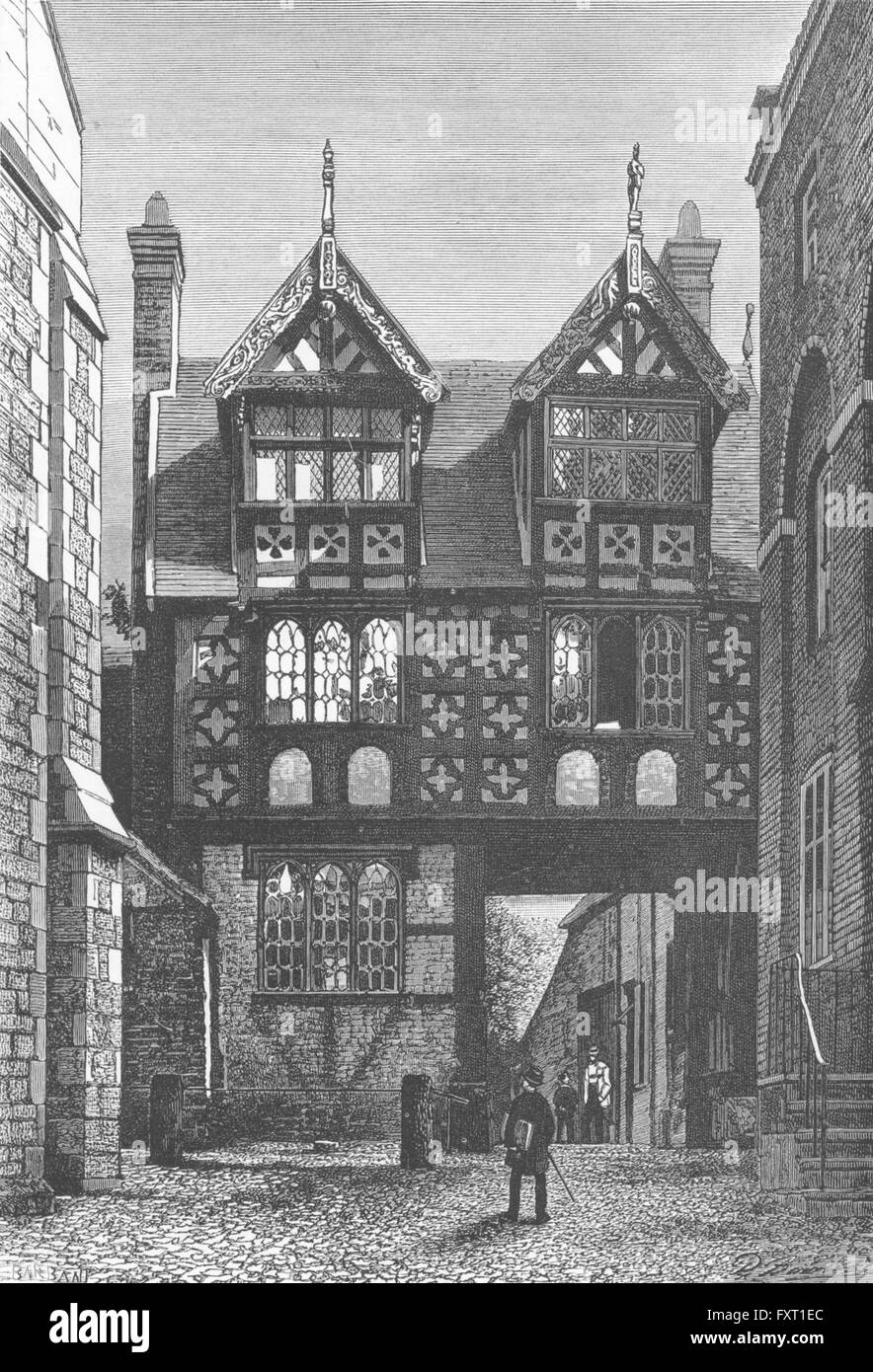 SHROPS: Shrewsbury casa del XVI secolo, antica stampa c1885 Foto Stock
