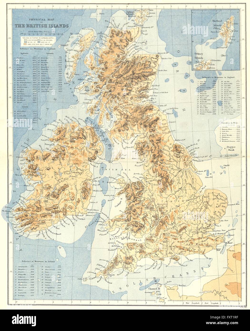 Regno Unito: Fisica Isole britanniche, c1885 mappa antichi Foto Stock
