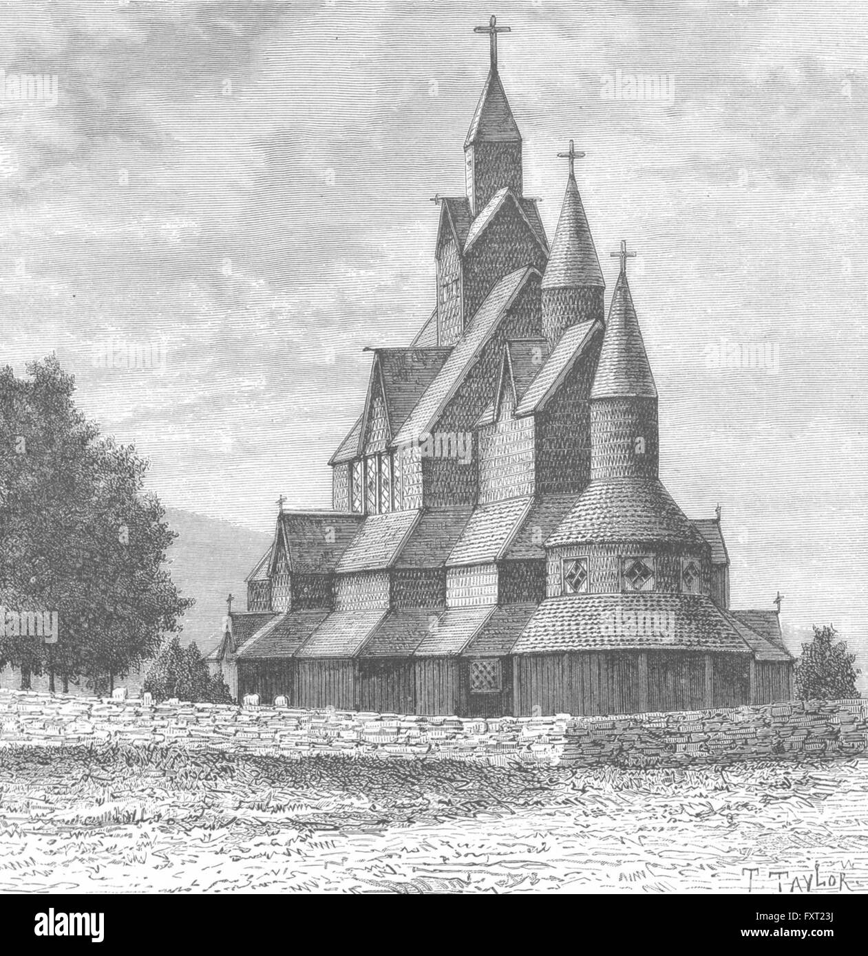 Norvegia: Heddal chiesa antica stampa c1885 Foto Stock