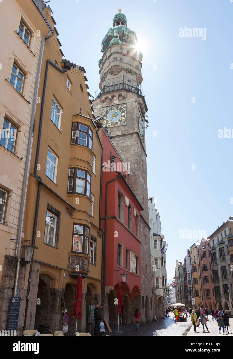 City Tower, zona pedonale, Innsbruck, in Tirolo, Austria Foto Stock