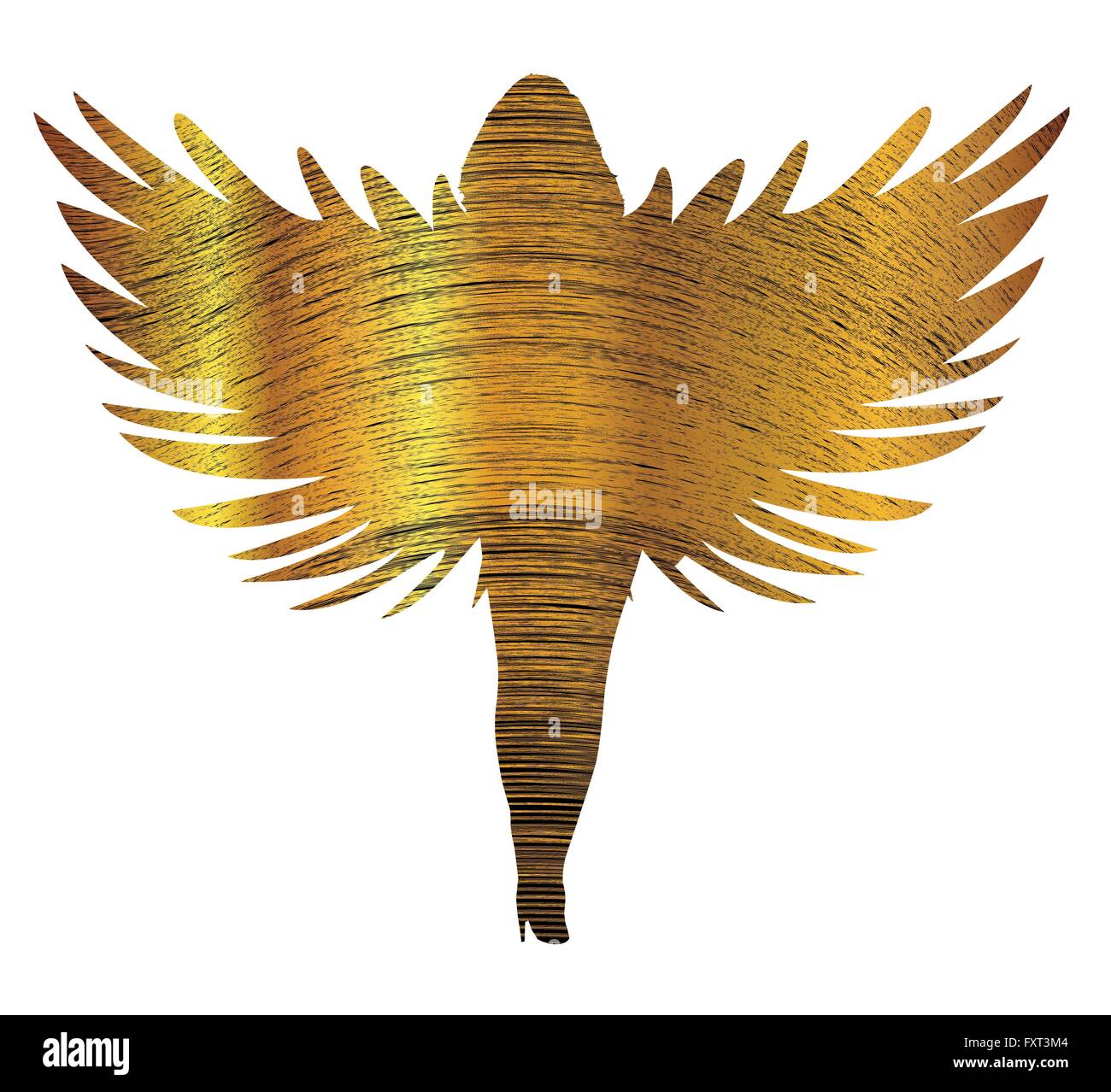Fine filo d'oro angelo silhouette su bianco Illustrazione Vettoriale