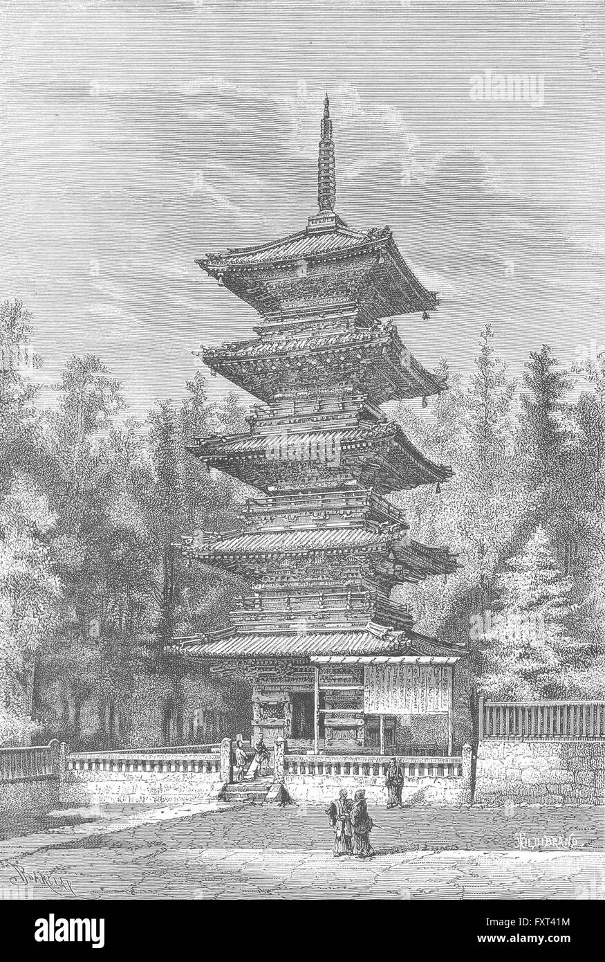 Giappone: tempio buddista a Nikko, antica stampa c1885 Foto Stock
