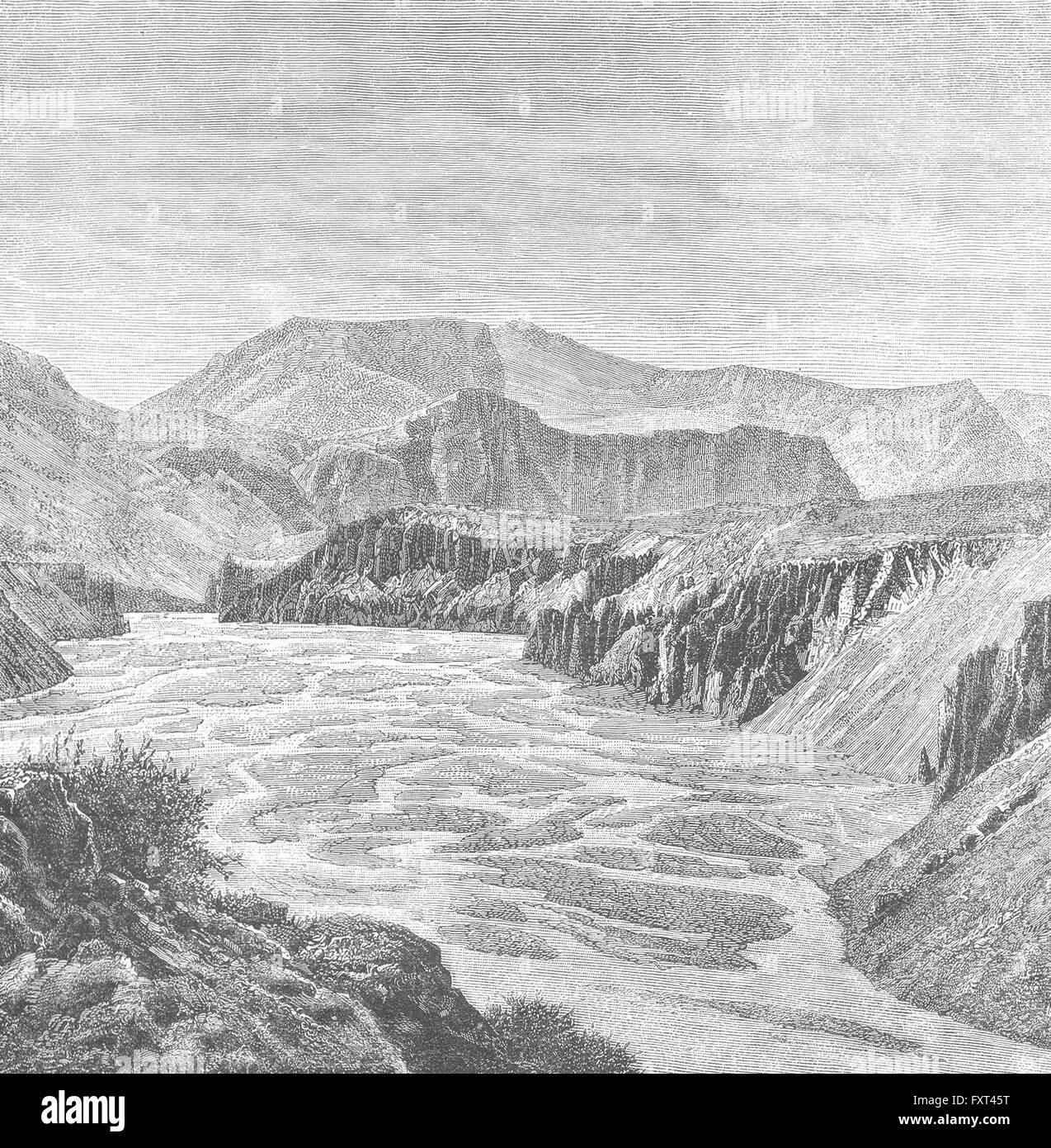 INDIA: erosioni del fiume Spiti Parang pass, antica stampa c1885 Foto Stock