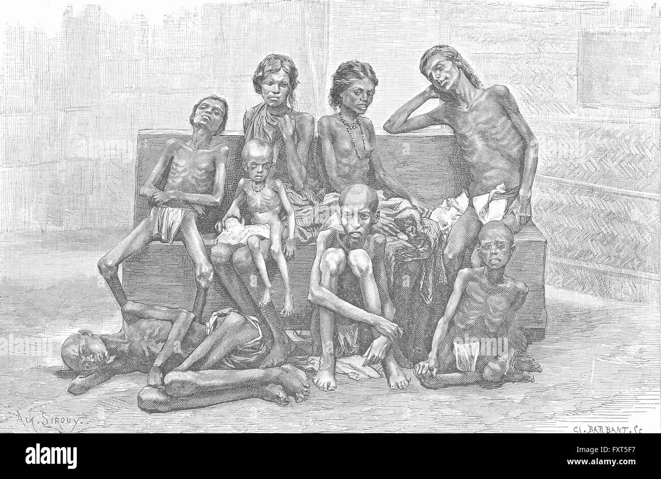INDIA: fame vittime, antica stampa c1885 Foto Stock