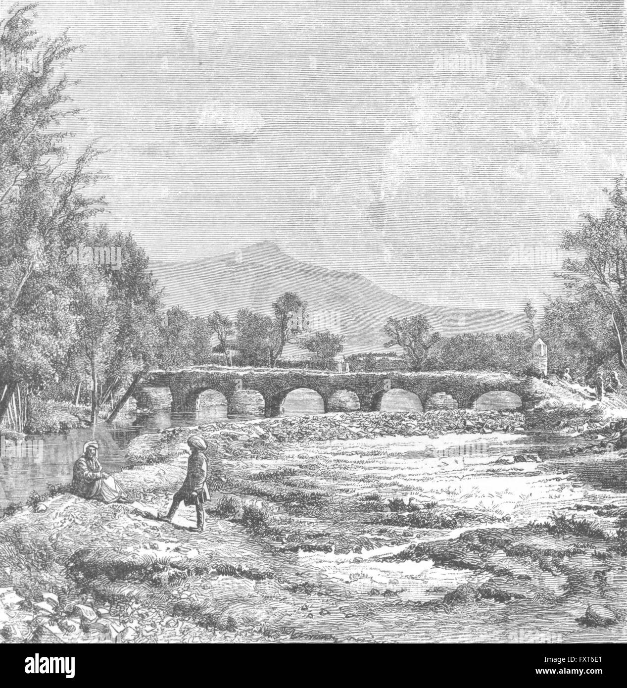 AFGHANISTAN: Kabul fiume-Cuzergao, Shardeh Valley, antica stampa c1885 Foto Stock