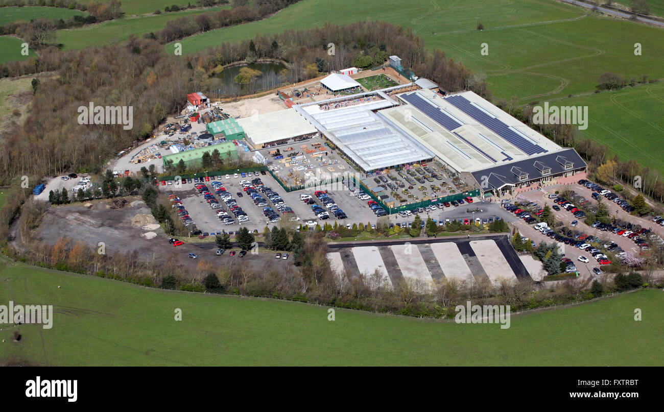 Vista aerea di un giardino centro nello Yorkshire, Regno Unito Foto Stock