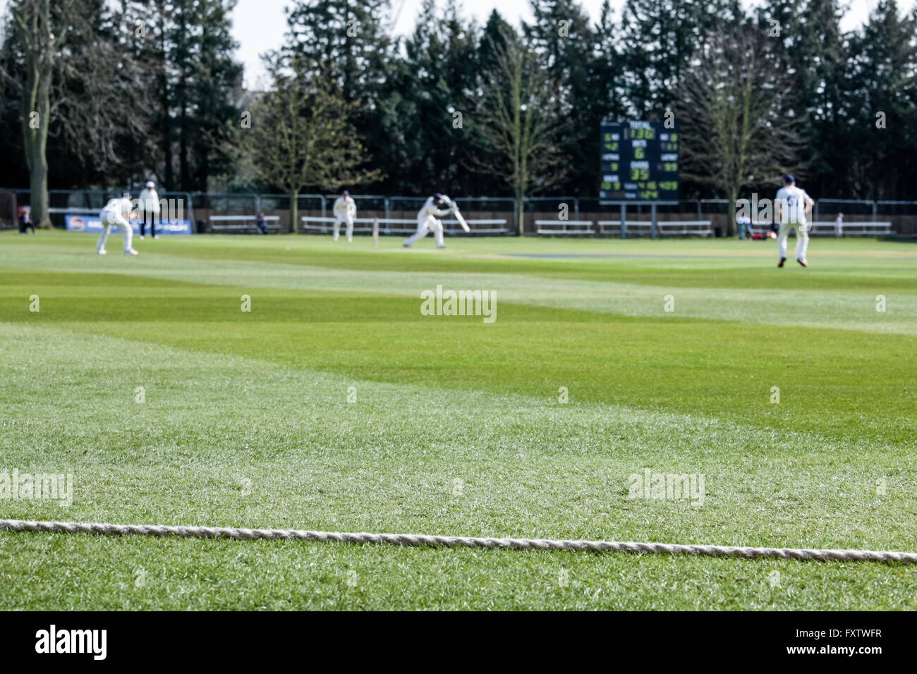 Vista dal confine della partita di cricket, Cambridge, Inghilterra, Regno Unito Foto Stock