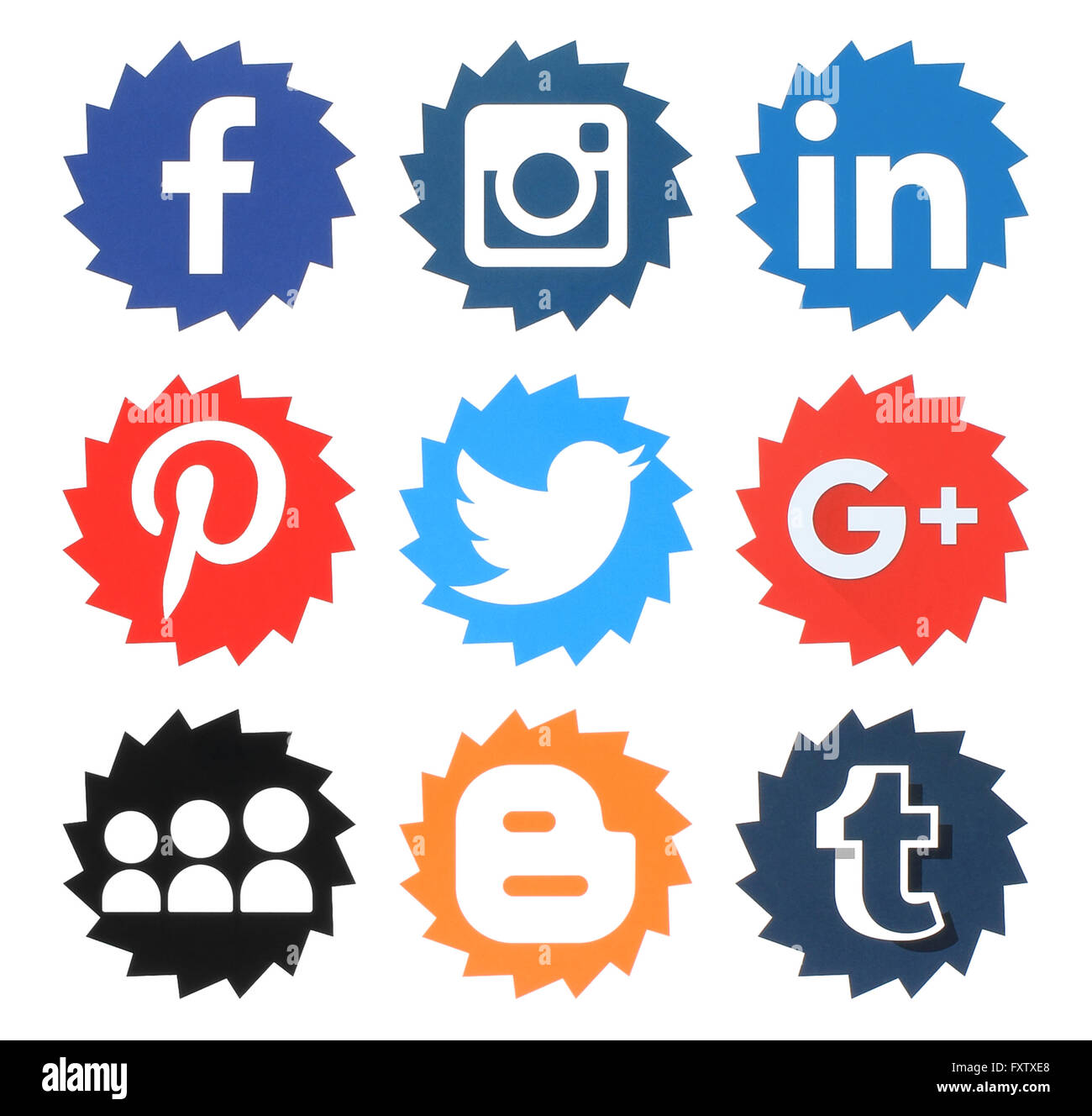 Kiev, Ucraina - 09 Aprile 2016: Raccolta del popolare social media logo stampato su carta:Facebook, Twitter, Google Plus Foto Stock