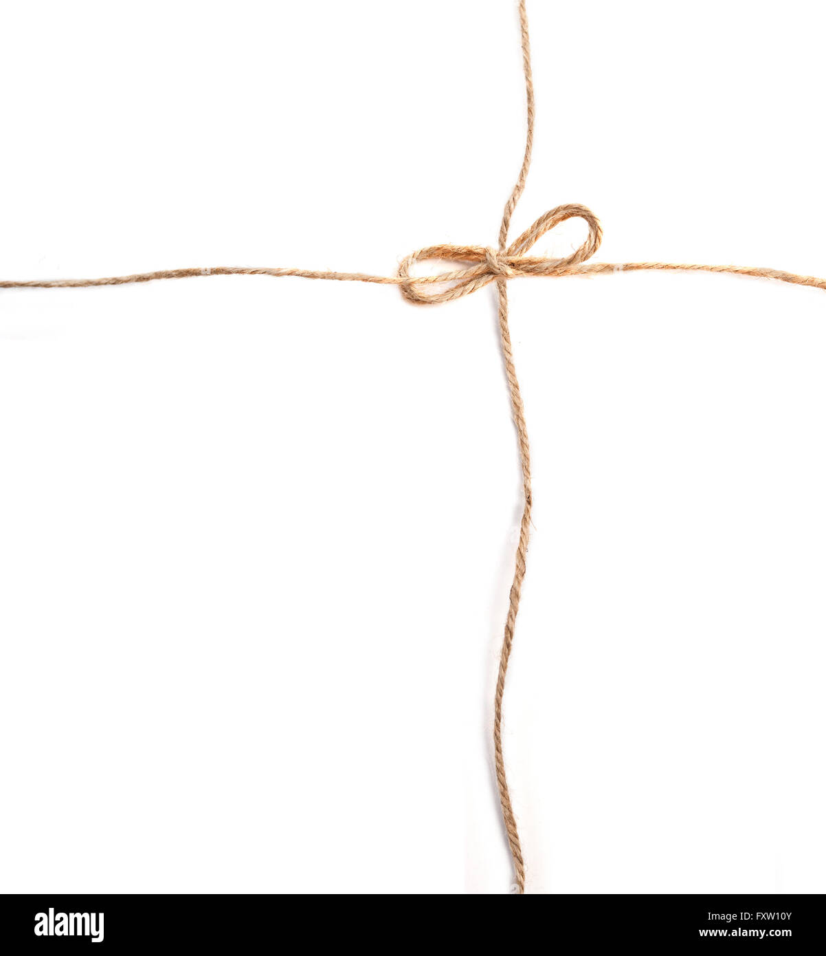Corda di lino con archetti su sfondo bianco Foto Stock
