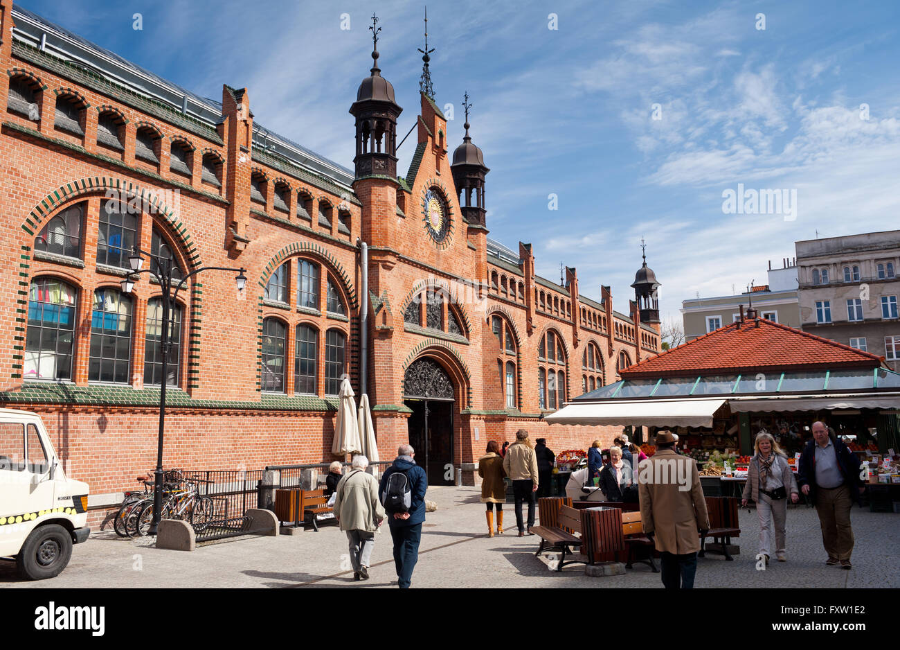 Hala Targowa in Gdansk, il Mercato Coperto esterno dell'edificio dal 1896 a Danzica, turistico e architettura travel Foto Stock