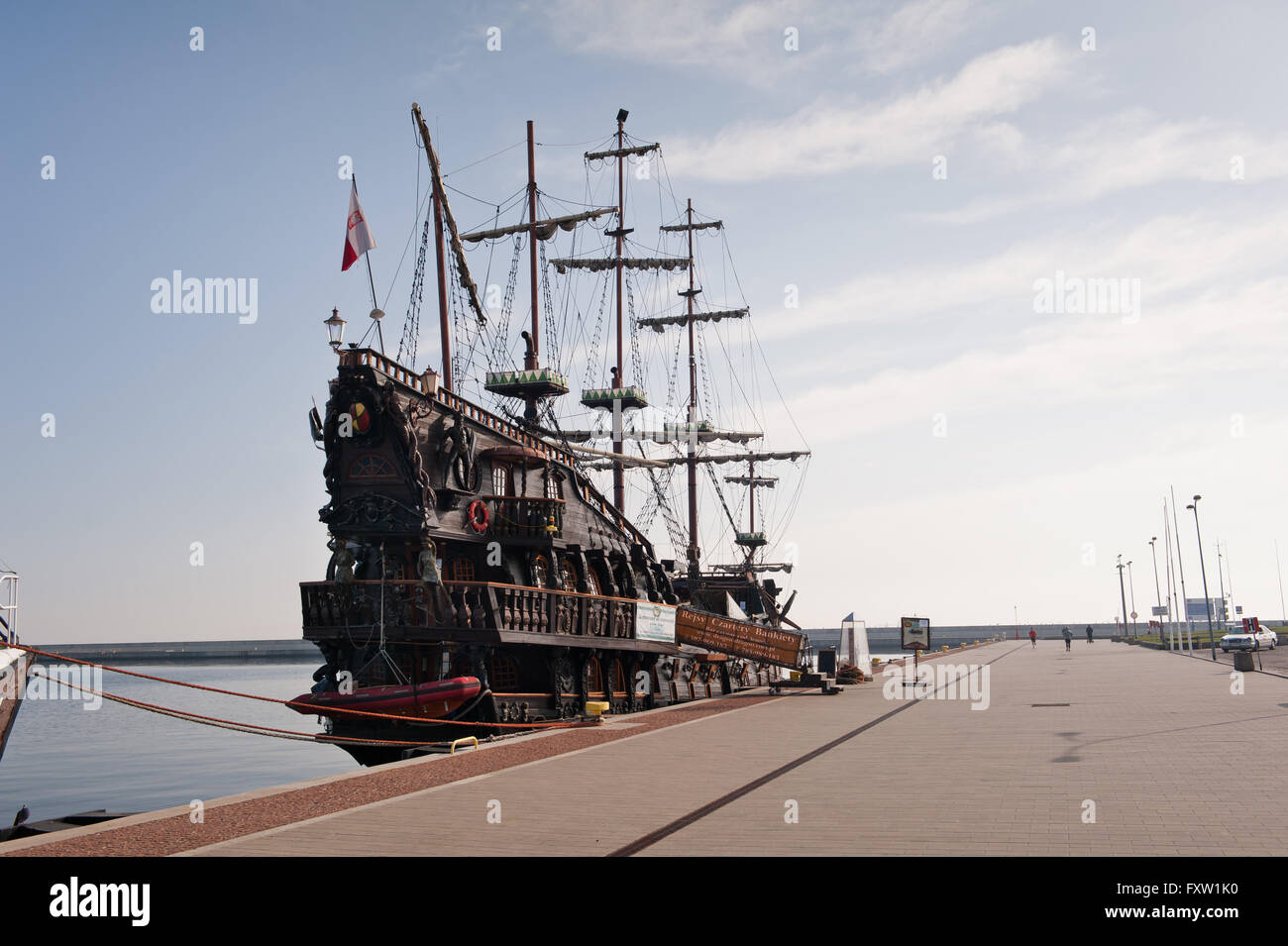 Dragon nave passeggeri a Gdynia, Polonia, Europa, Mar Baltico, nave da crociera assomiglia a un secolo XVII galeone, visite turistiche Foto Stock