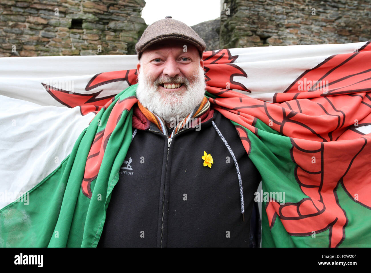 CAERPHILLY South Wales UK 12.Marzo 2016, rugby fan Robert Bazzard provenienti dall Australia di Townsville per godere del grande ghiaione Foto Stock