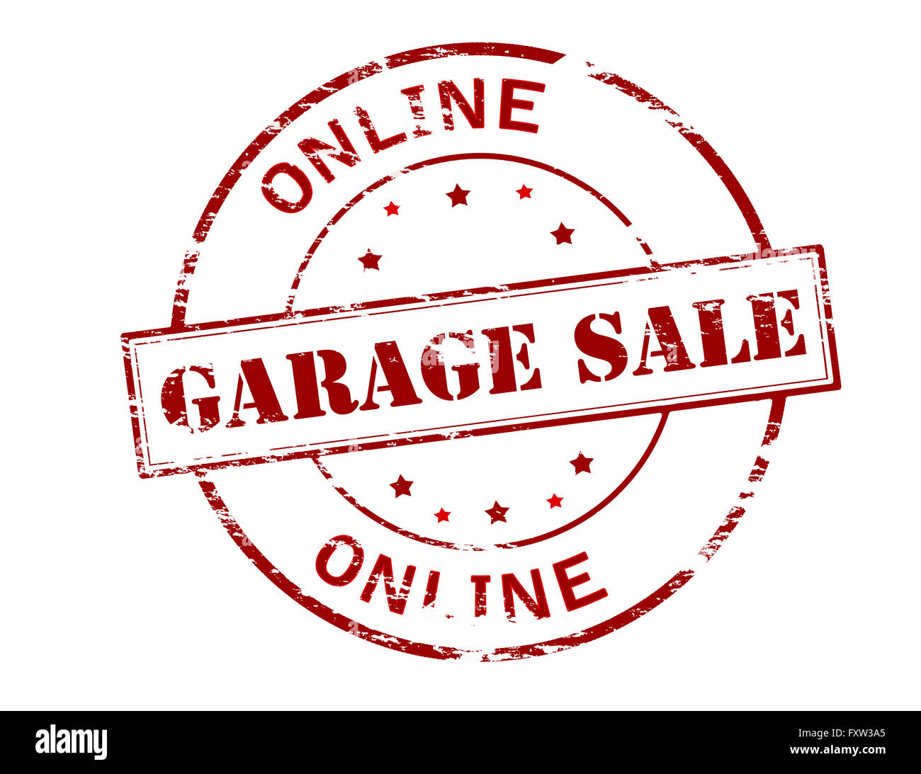 Timbro di gomma con il testo di vendita di garage interno, illustrazione vettoriale Foto Stock