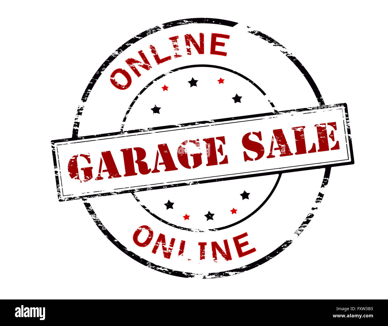 Timbro di gomma con il testo di vendita di garage interno, illustrazione vettoriale Foto Stock