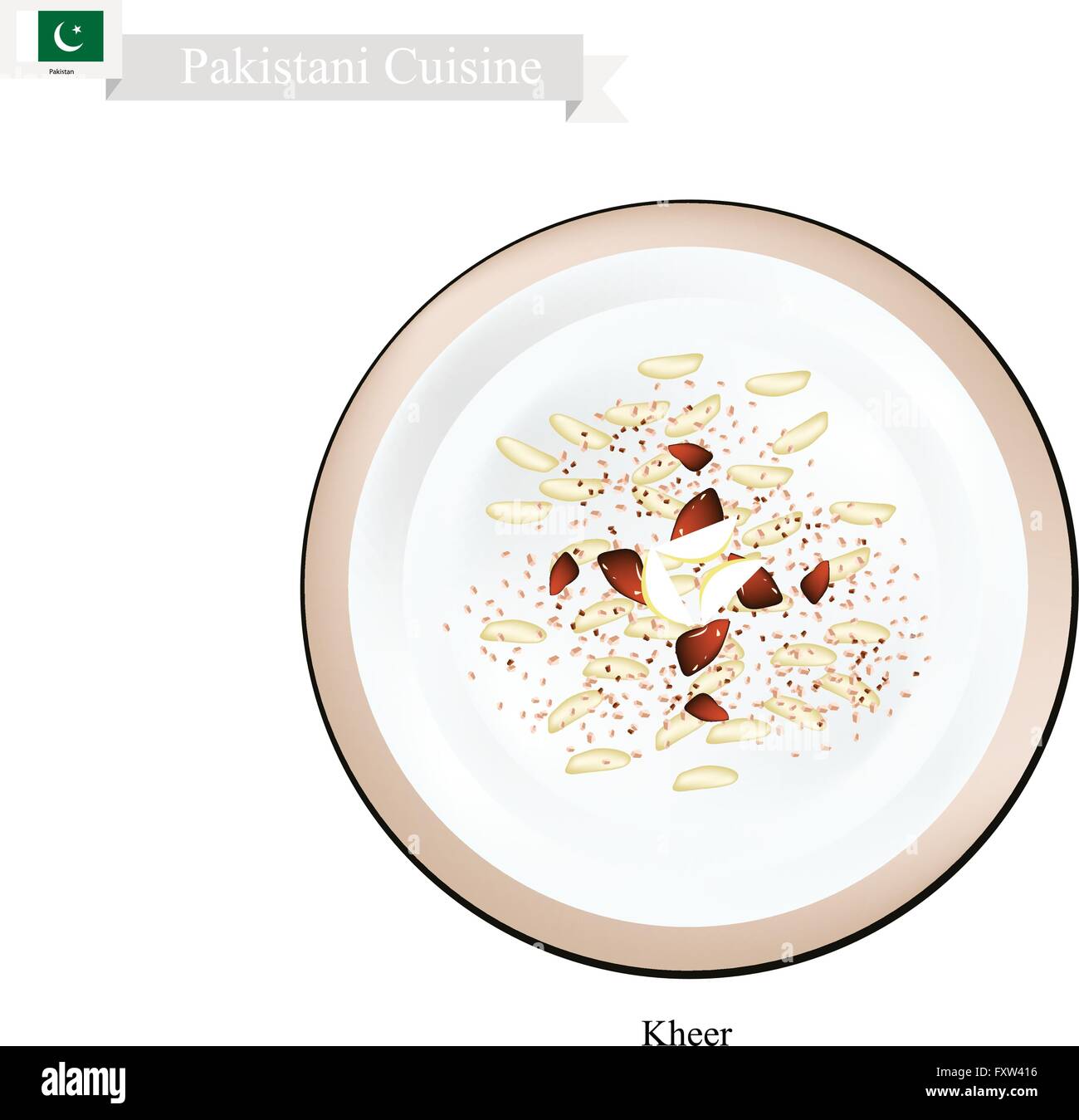 Cucina palestinese, Kheer o tradizionale budino di riso con noci e spezie. Uno dei più popolari piatto in Palestina. Illustrazione Vettoriale