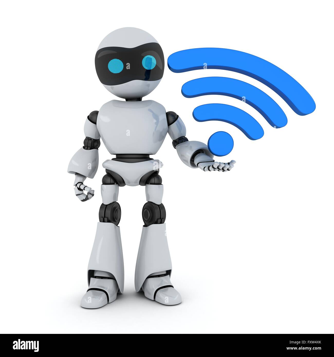 Il robot e il simbolo Wi-Fi (fatto in 3d) Foto Stock