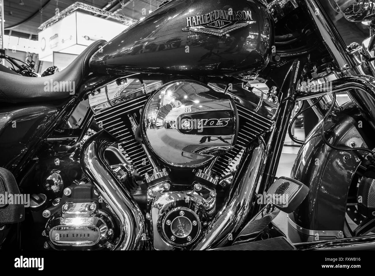 Frammento di una motocicletta Harley Davidson Road King, 2016. Foto Stock