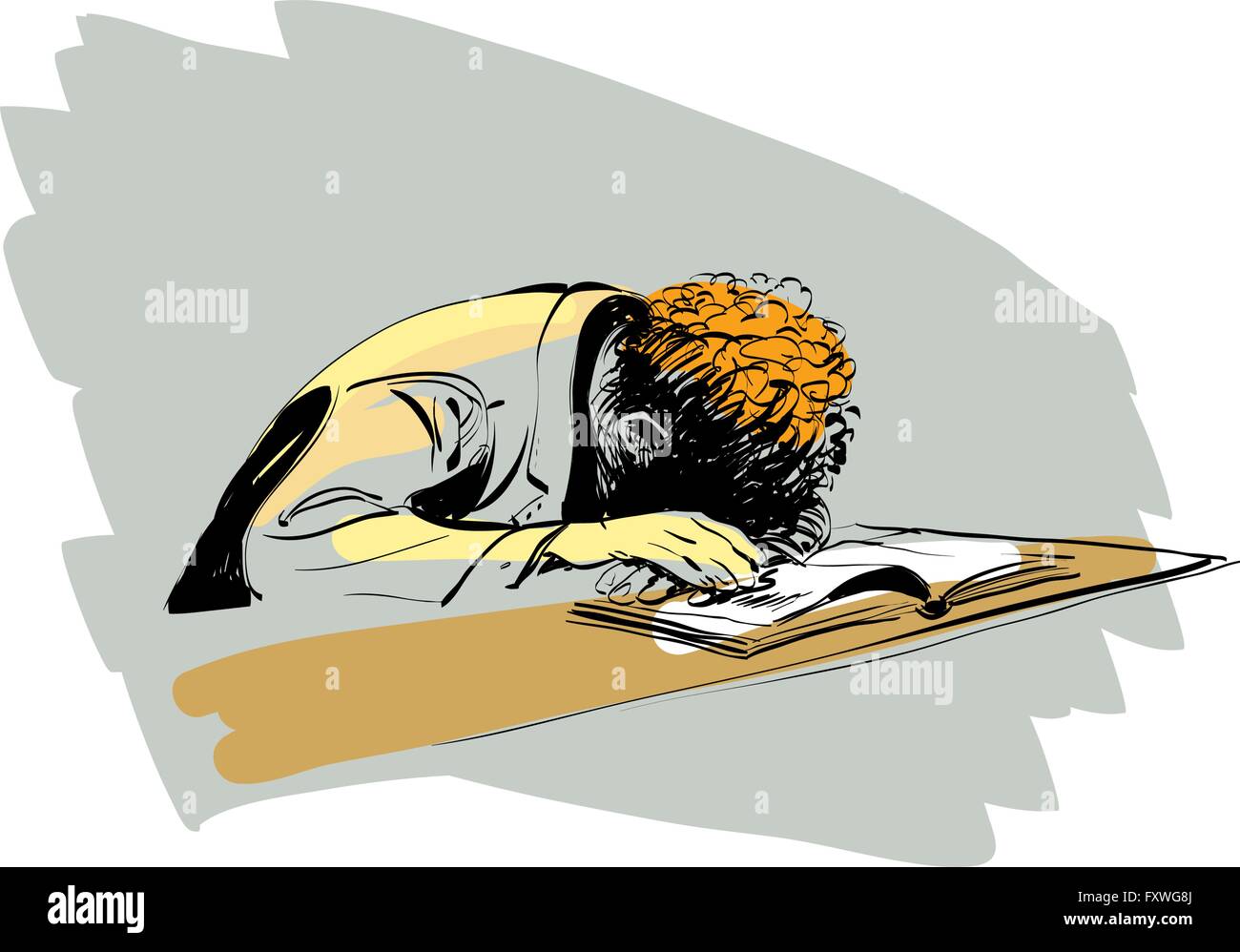 Ragazzo addormentato su un libro di testo scuola di istruzione Illustrazione Vettoriale