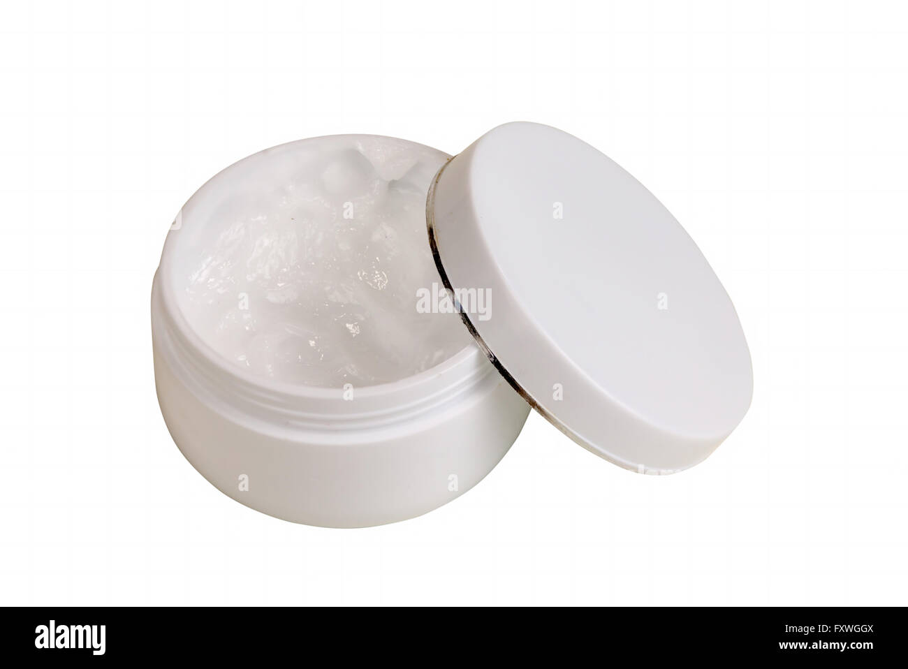 Jar o confezione per prodotto cosmetico con cappuccio isolato in uno sfondo bianco. Gli oggetti con i tracciati di ritaglio Foto Stock