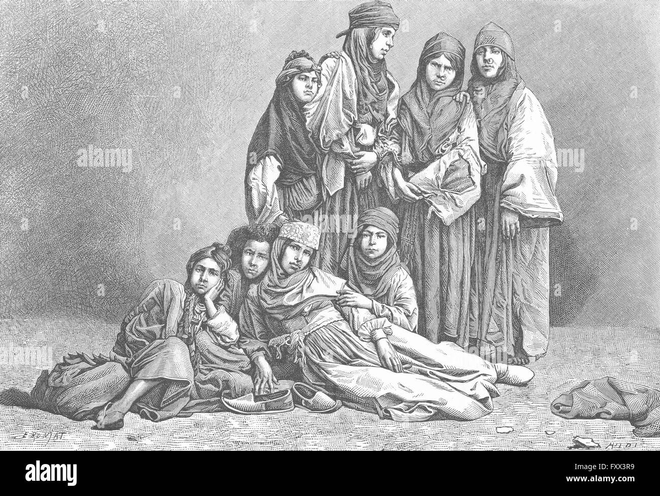 ARABIA: Tipi e costumi-donne arabe, antica stampa c1885 Foto Stock