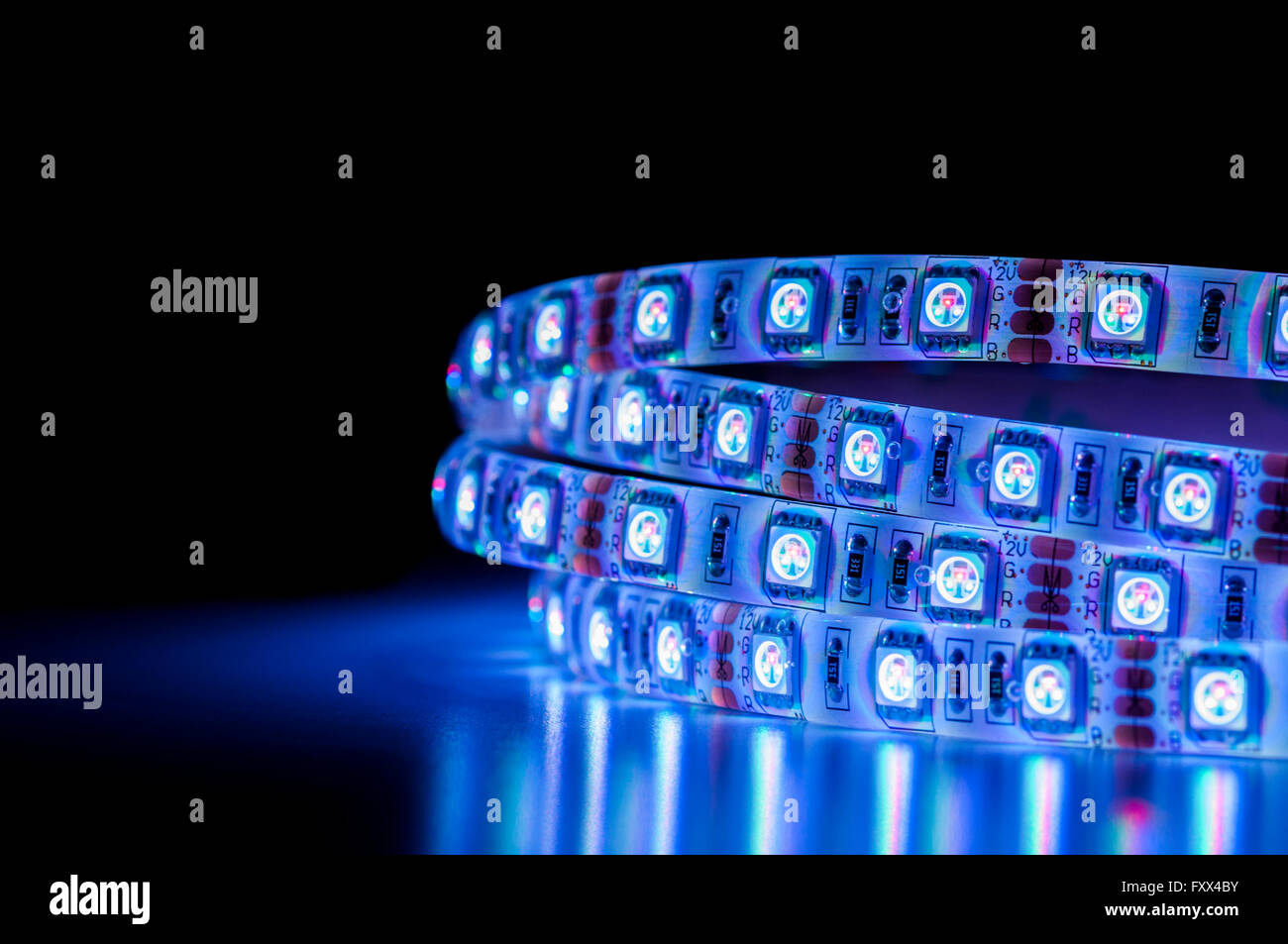Blu luce LED Strip RGB, close up Foto Stock