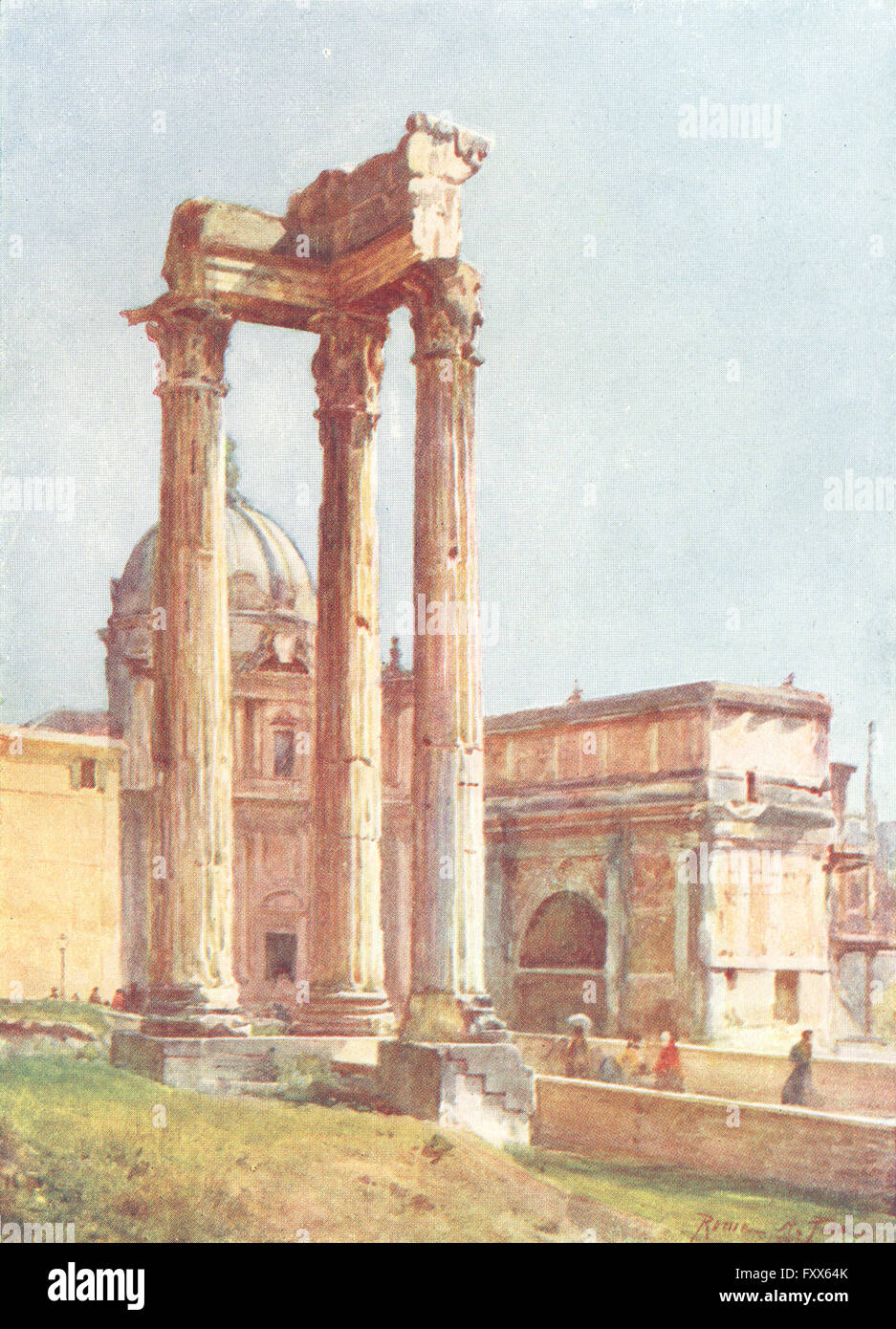 Roma: Tempio di Vespasiano Portico Dii Consentes, antica stampa 1905 Foto Stock
