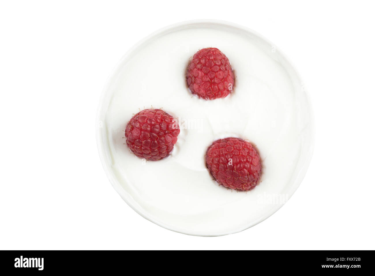 Ciotola di yogurt greco con lamponi Foto Stock