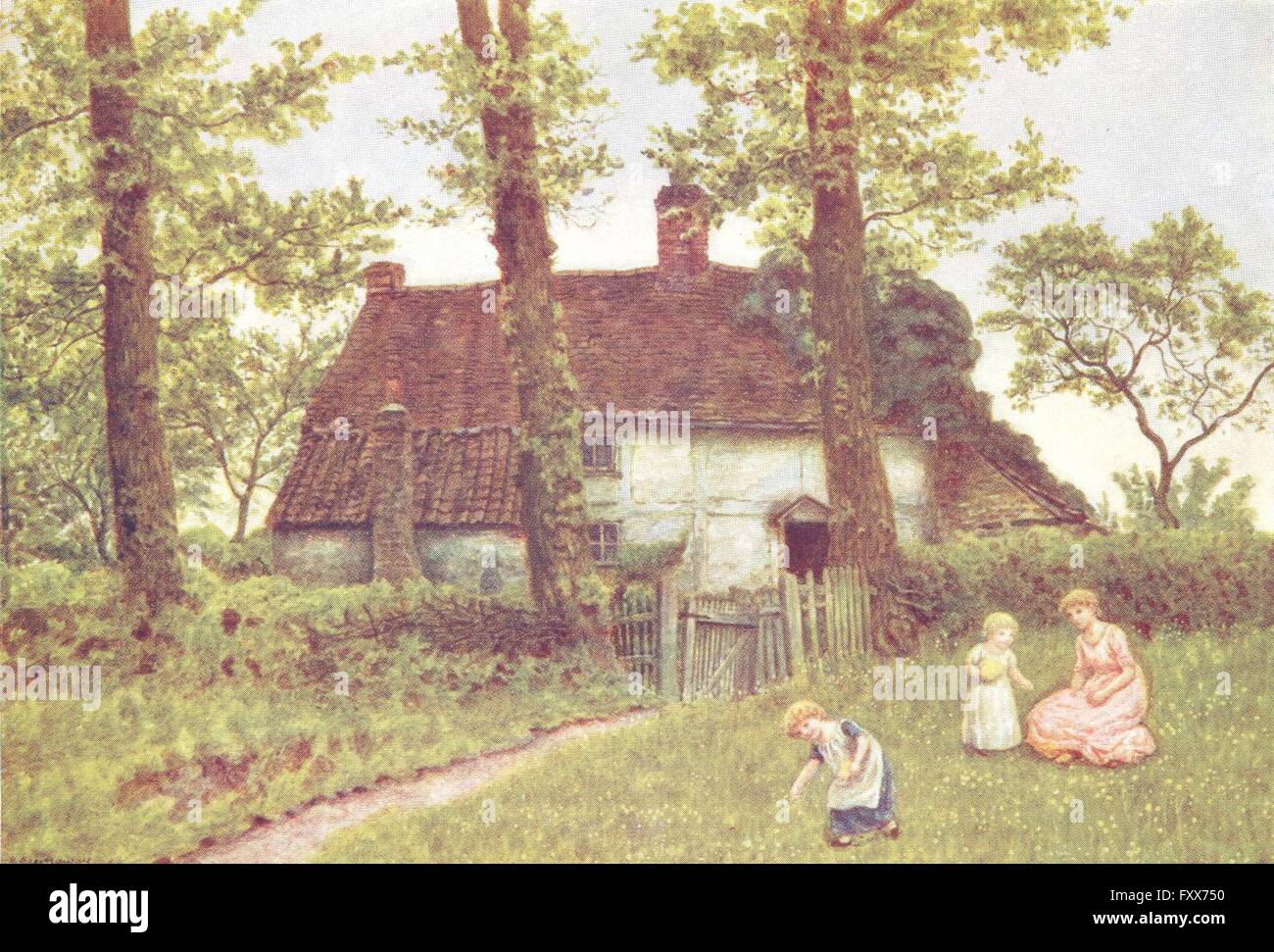 KATE GREENAWAY: un Surrey cottage, antica stampa 1905 Foto Stock