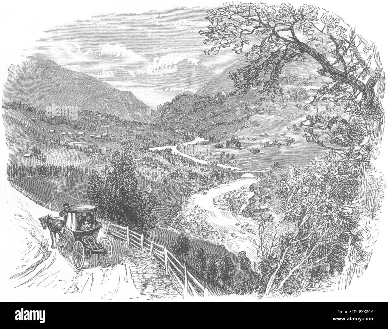 Svizzera: superiore la Valle del Rodano, antica stampa 1891 Foto Stock