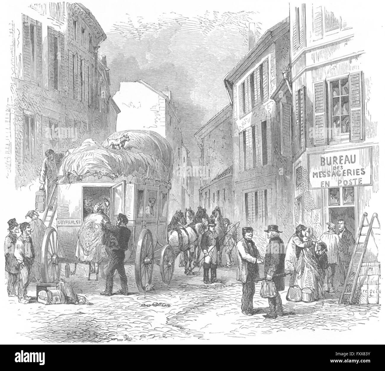 Svizzera: Swiss diligenza Bureau de Poste, antica stampa 1891 Foto Stock