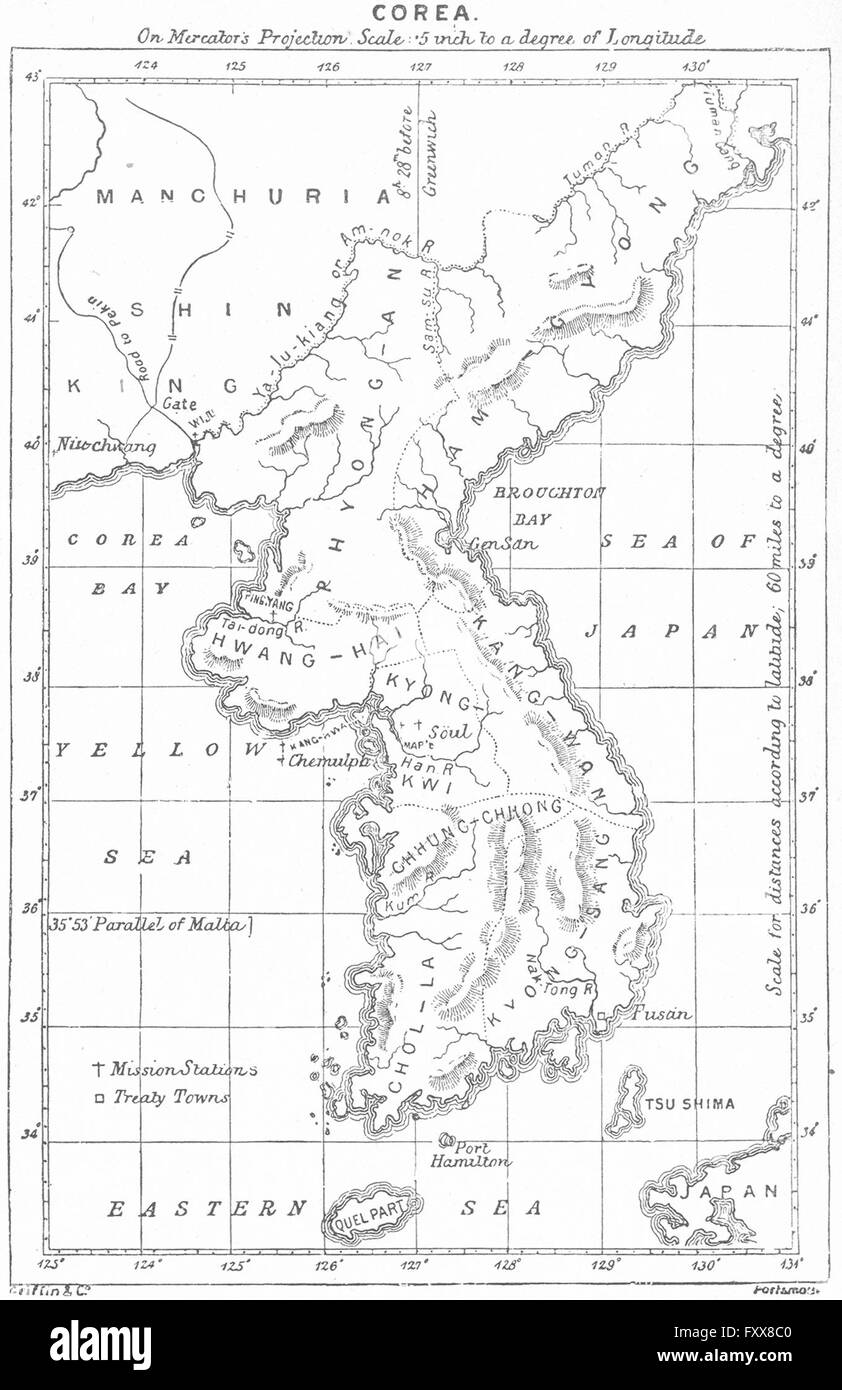 Corea CHIESA ANGLICANA STAZIONI DI MISSIONE: protestante Ecclestiastical, 1897 Mappa Foto Stock