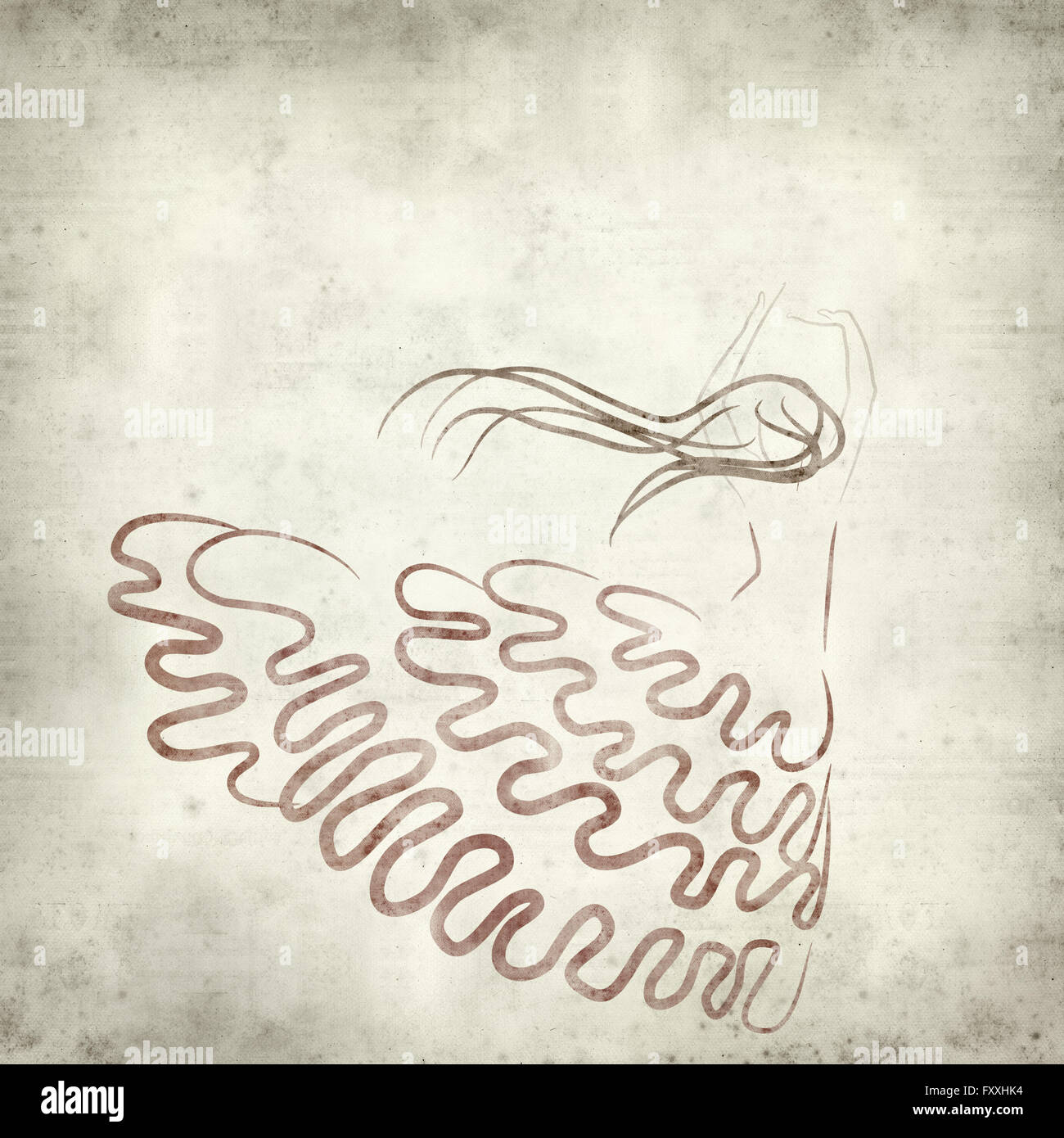 Textured vecchia carta dello sfondo con la ballerina di flamenco illustrazione Foto Stock