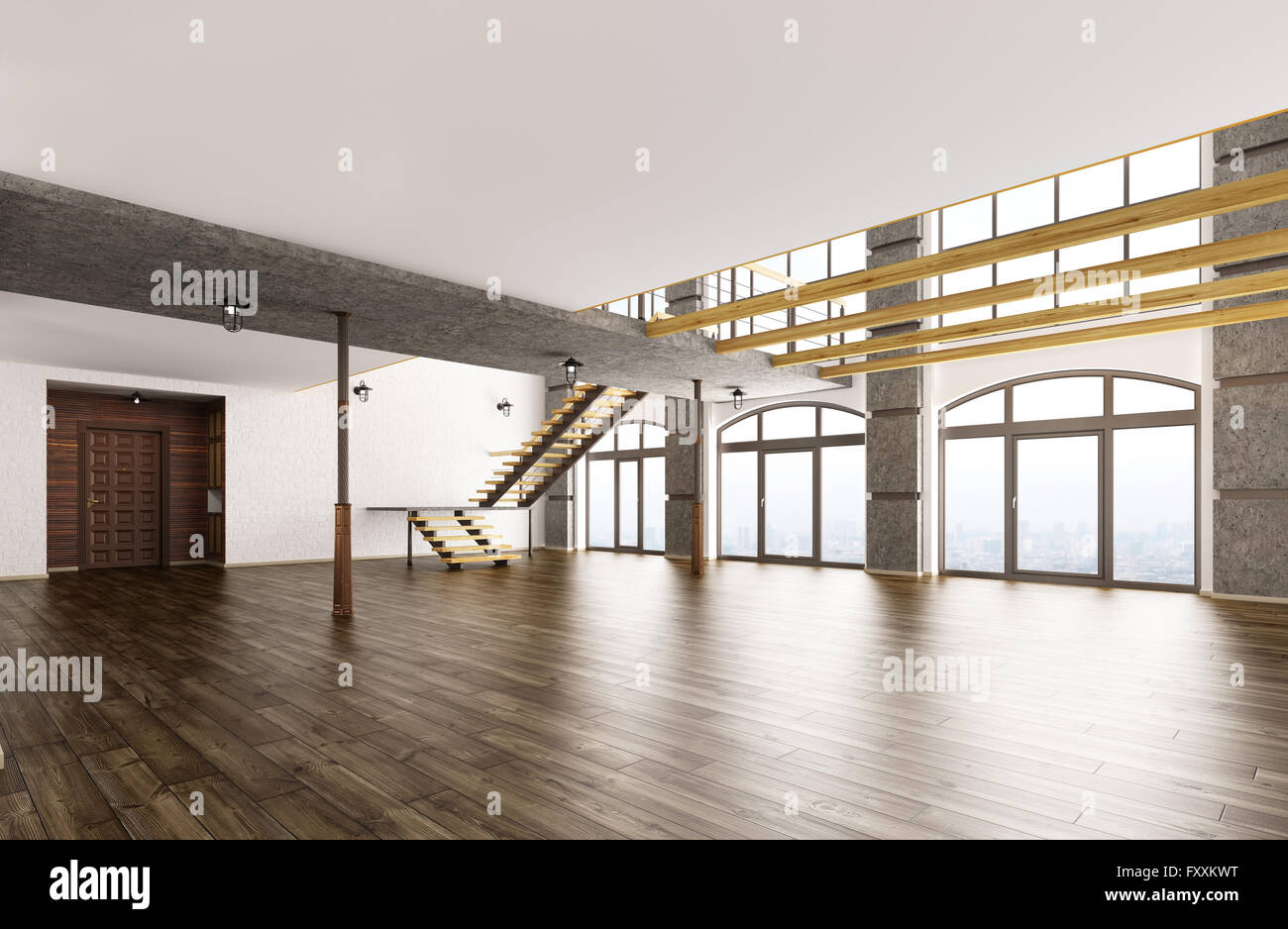 Vuoto Interno dell appartamento loft soggiorno hall scala il rendering 3D Foto Stock