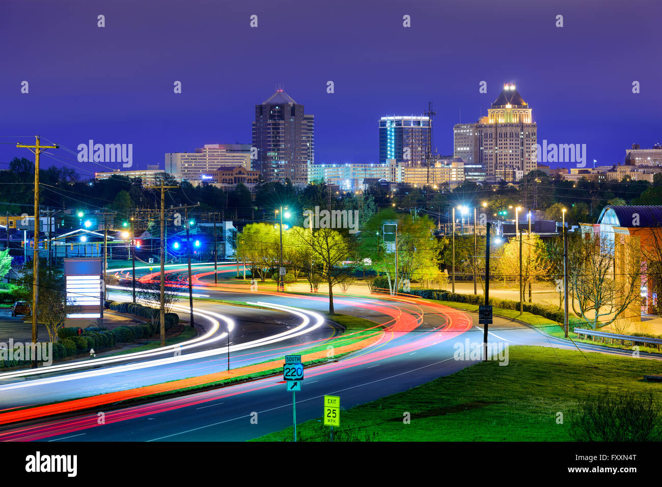Greensboro, Nord Carolina, Stati Uniti d'America skyline del centro. Foto Stock