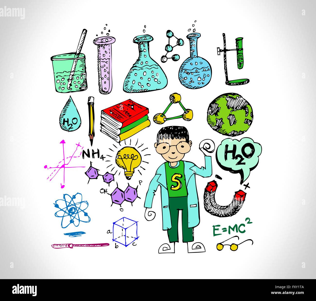 Oggetto della scienza in doodle style design Illustrazione Vettoriale