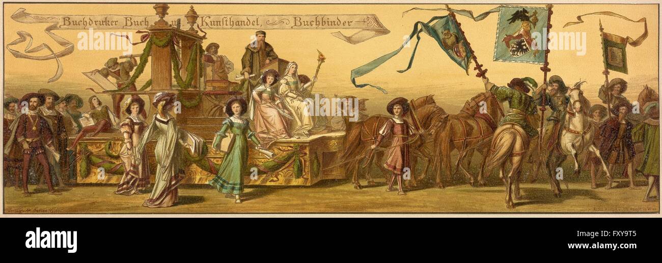 Hans Makart's Festzug der Stadt Wien, 27. Aprile 1879, als Huldigung zur silbernen Hochzeit des Kaiserpaares, naturgetreu chromolitogr. dargestellt von E. Stadlin. Foto Stock