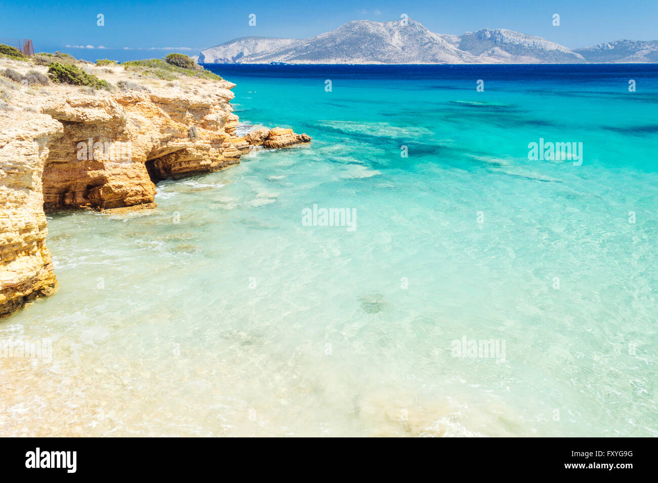 Paradise beach su Koufonissia al largo di Naxos, Cicladi Grecia Foto Stock