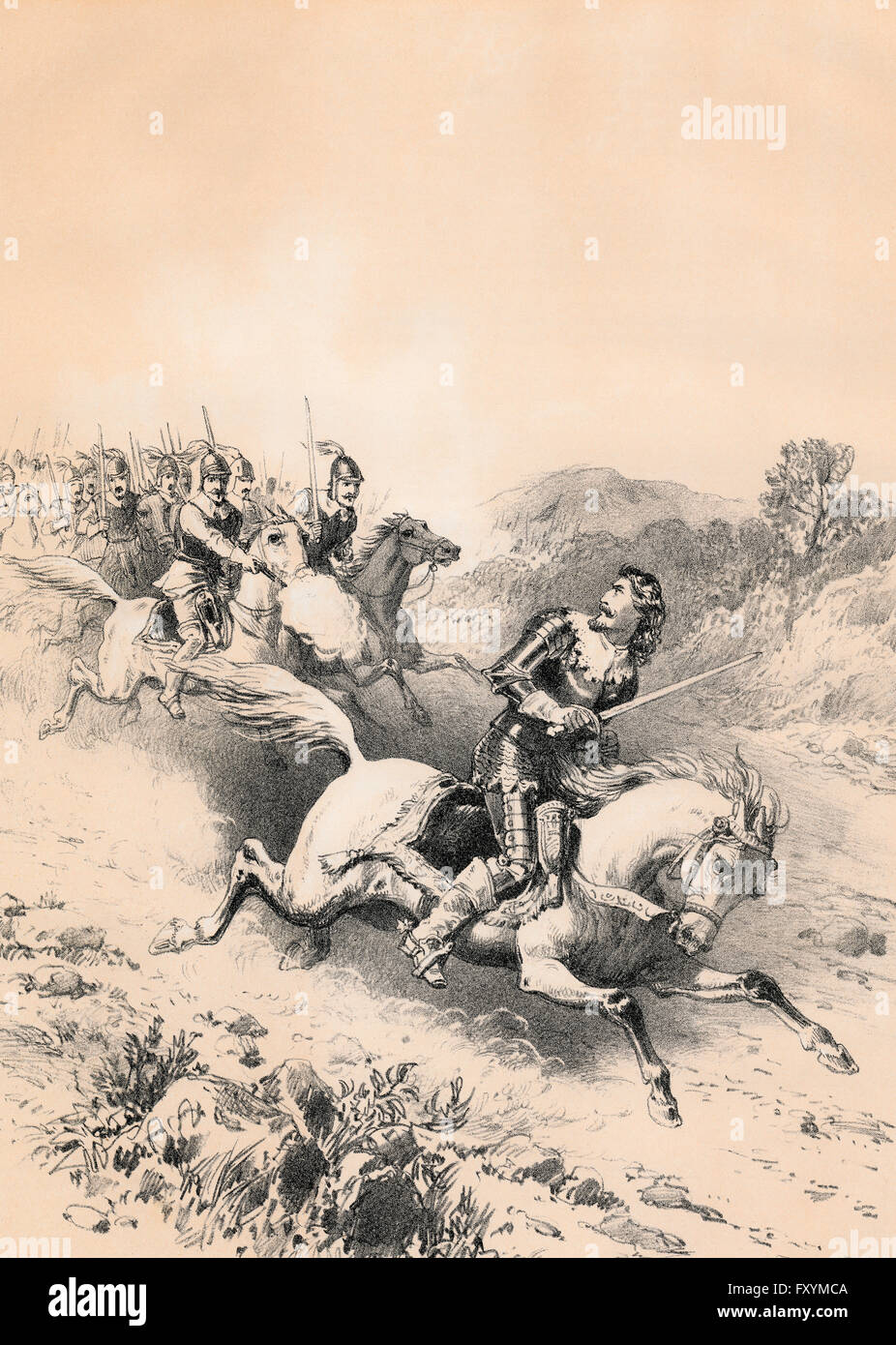 La fuga di Carlo II in Inghilterra nel 1651, Battaglia di Worcester Foto Stock