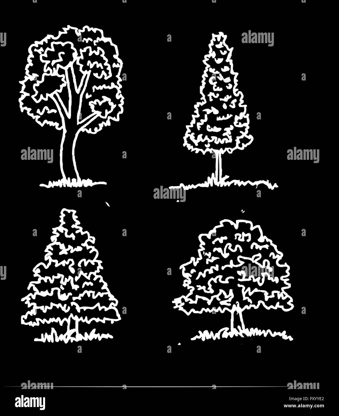 Set di alberi con foglie Illustrazione Vettoriale