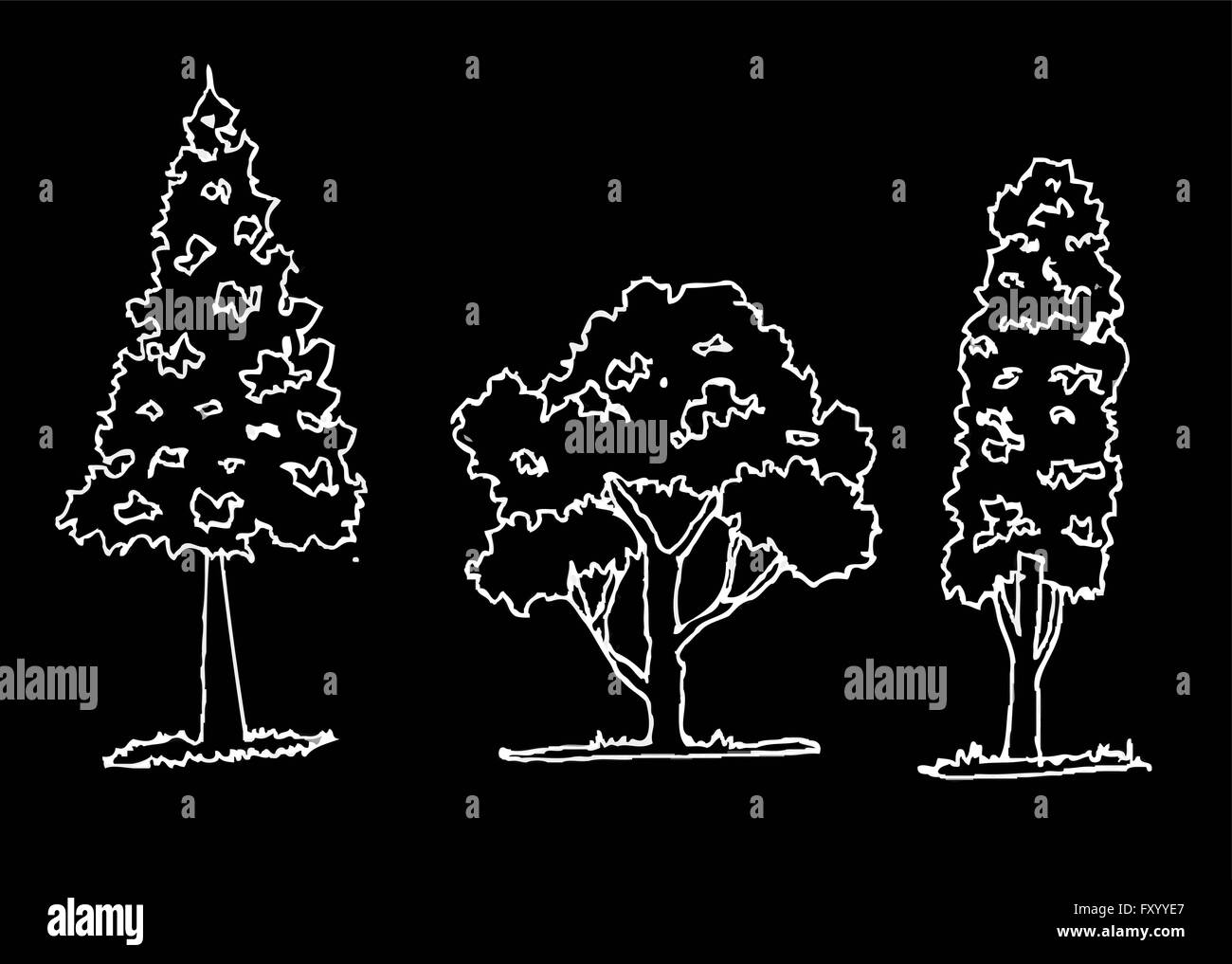 Set di alberi con foglie Illustrazione Vettoriale