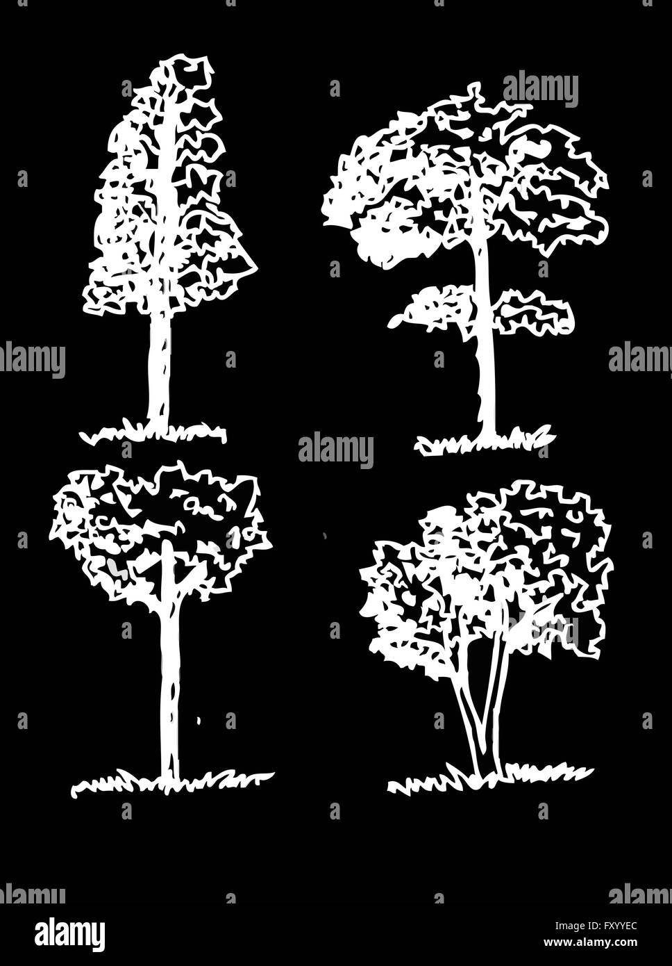 Set di alberi con foglie Illustrazione Vettoriale