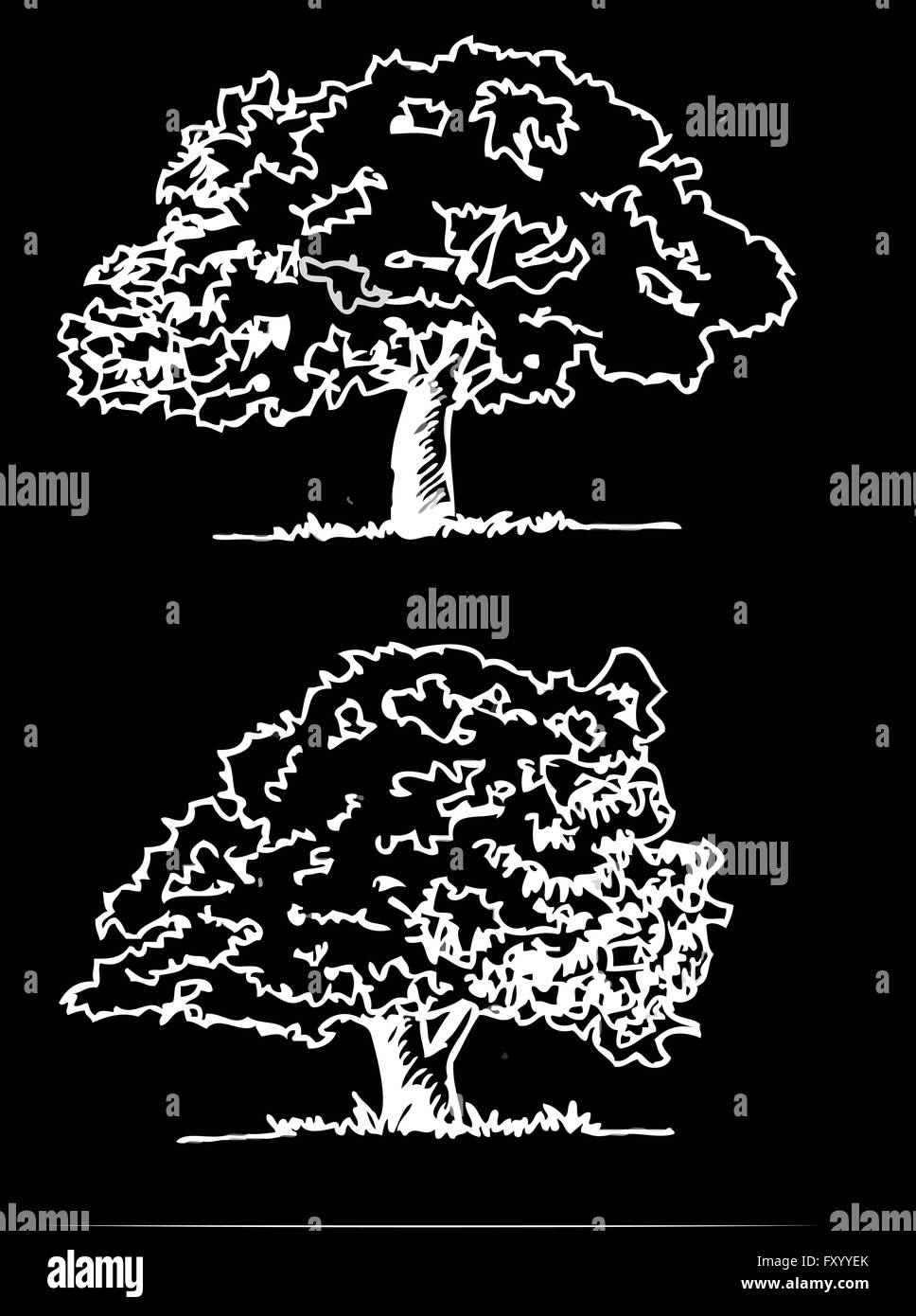 Set di alberi con foglie Illustrazione Vettoriale