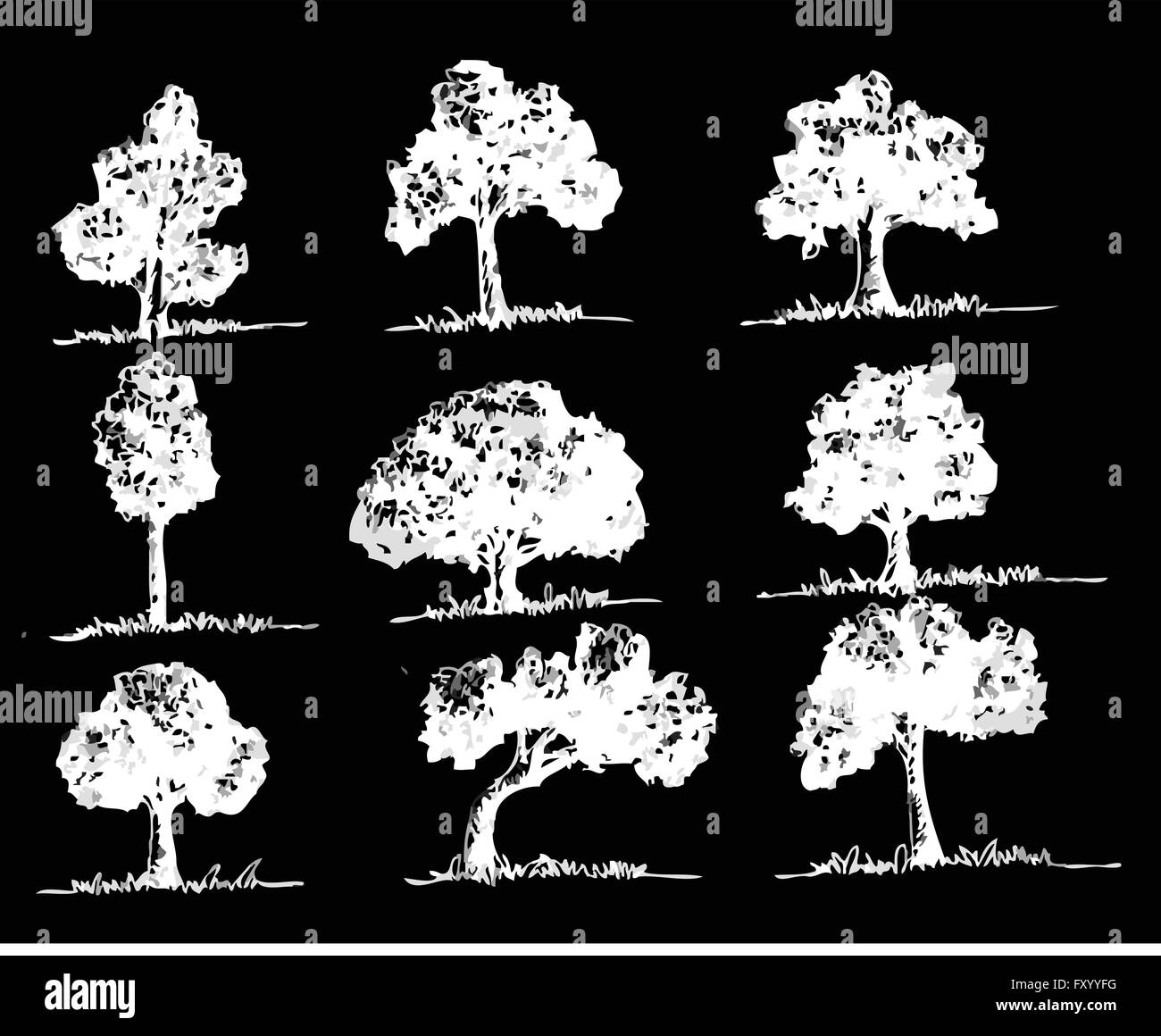 Set di alberi con foglie Illustrazione Vettoriale