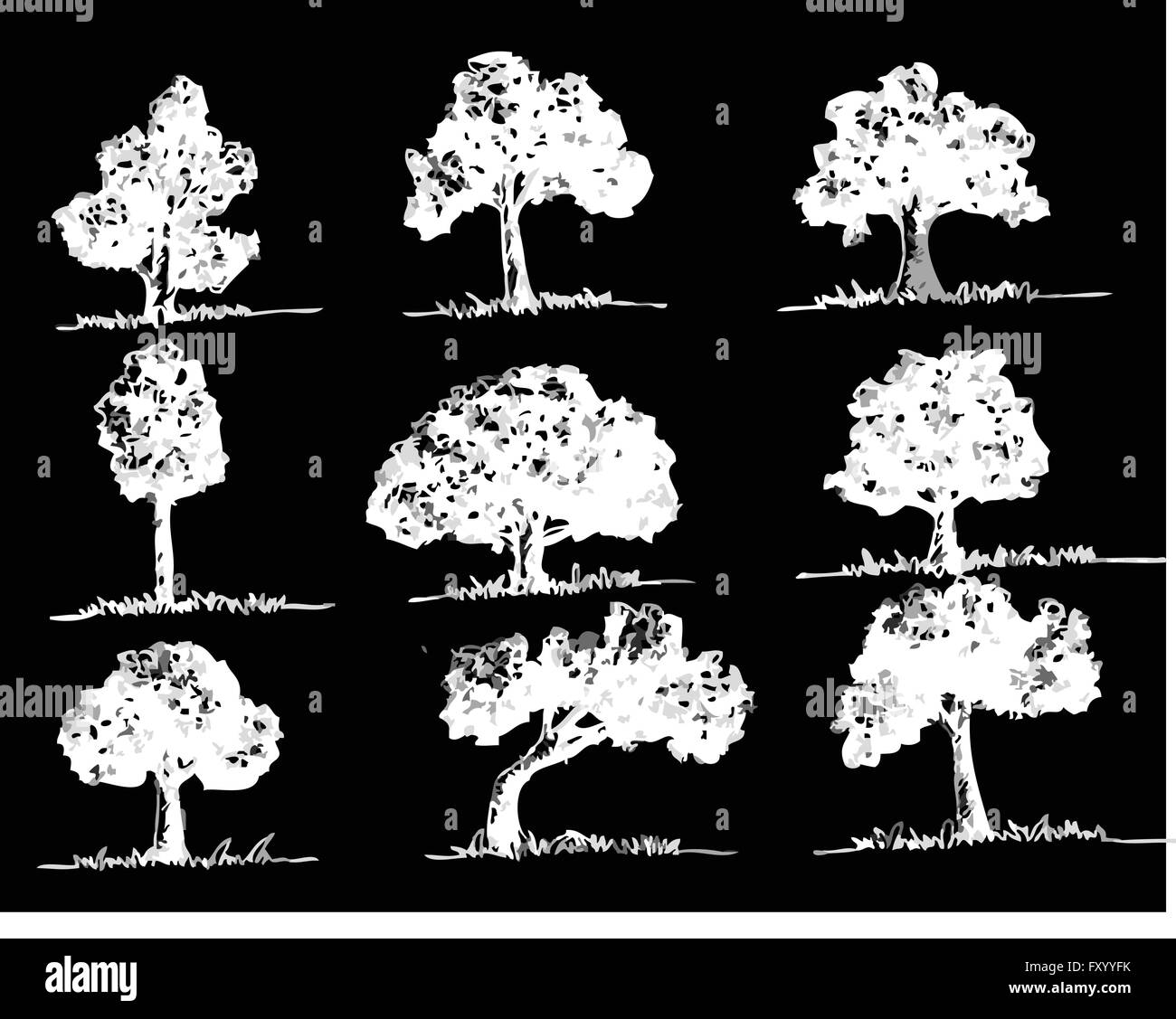 Set di alberi con foglie Illustrazione Vettoriale