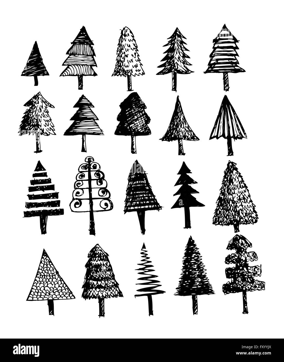 Set di alberi con foglie Illustrazione Vettoriale